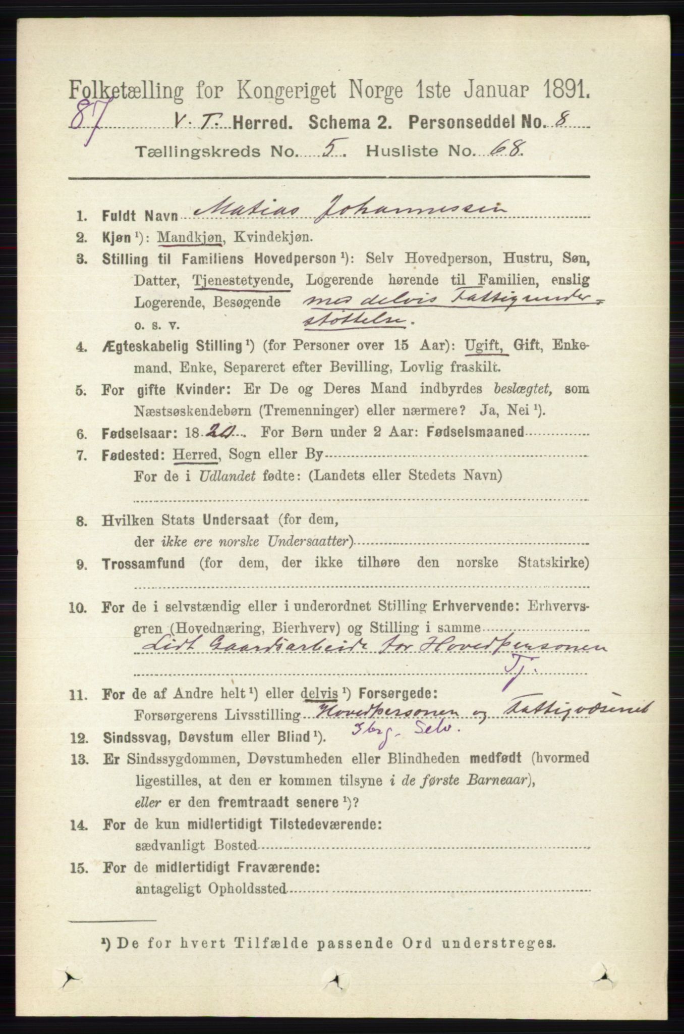 RA, 1891 census for 0529 Vestre Toten, 1891, p. 3610