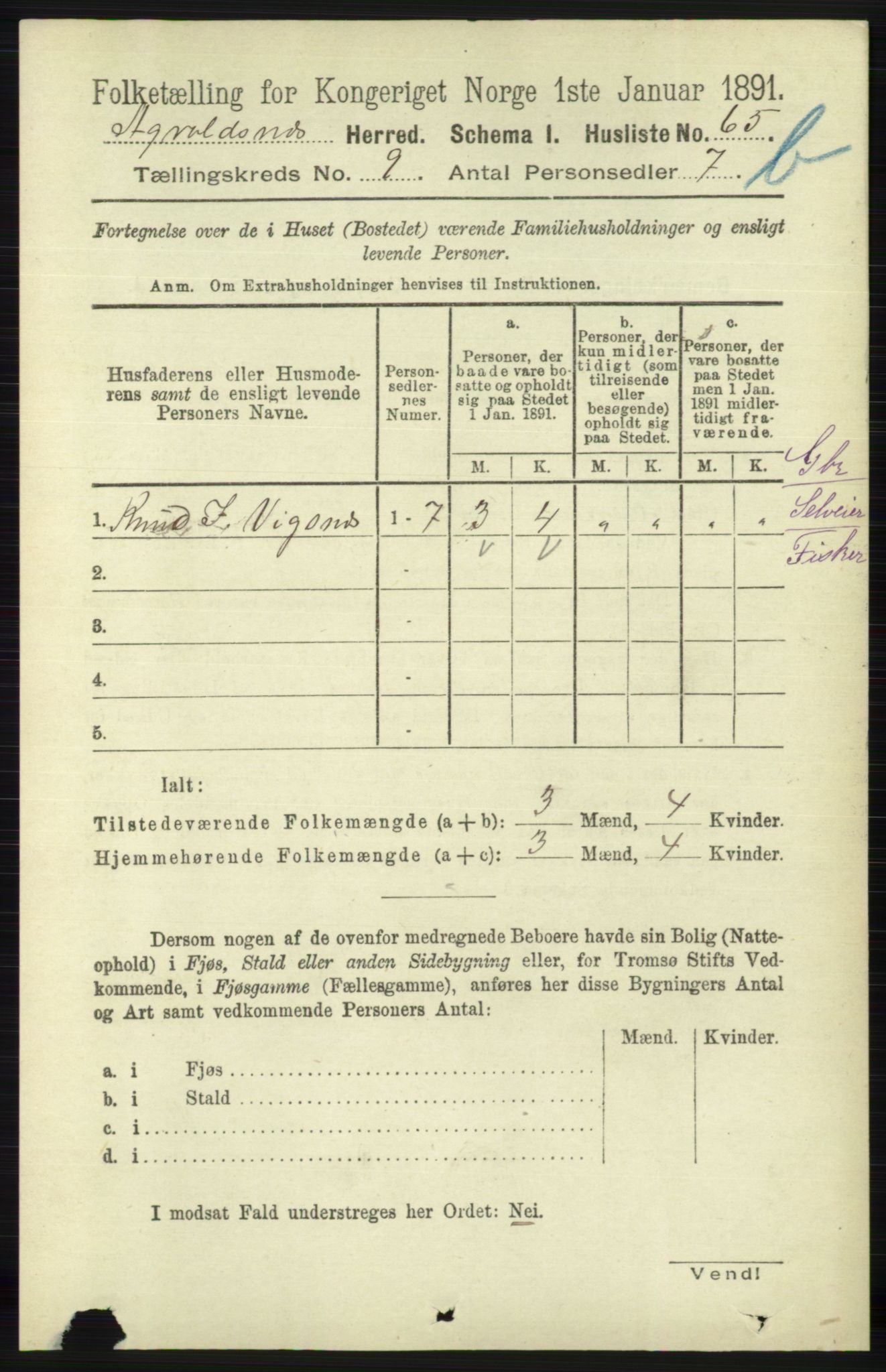 RA, 1891 census for 1147 Avaldsnes, 1891, p. 4955