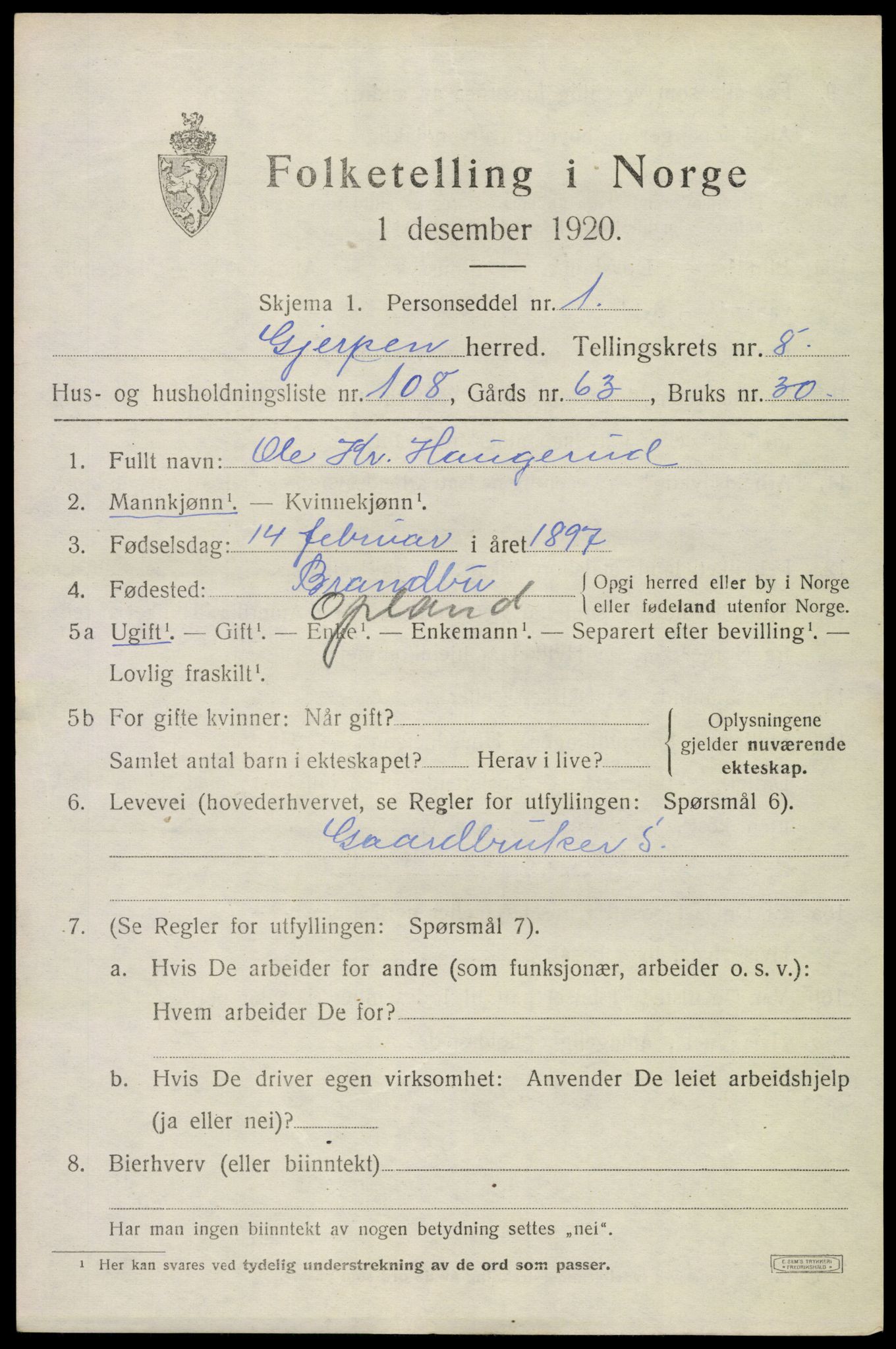 SAKO, 1920 census for Gjerpen, 1920, p. 10776