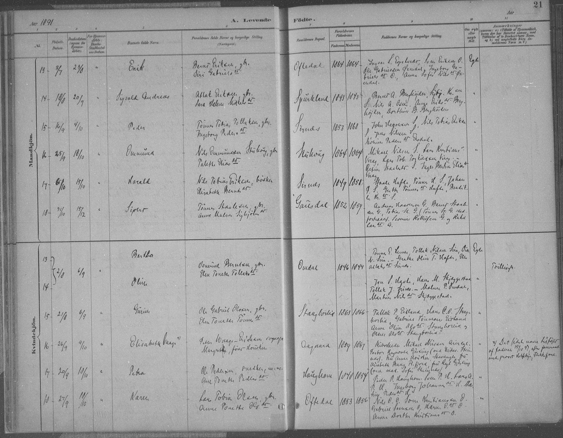 Bakke sokneprestkontor, AV/SAK-1111-0002/F/Fa/Faa/L0008: Parish register (official) no. A 8, 1887-1911, p. 21