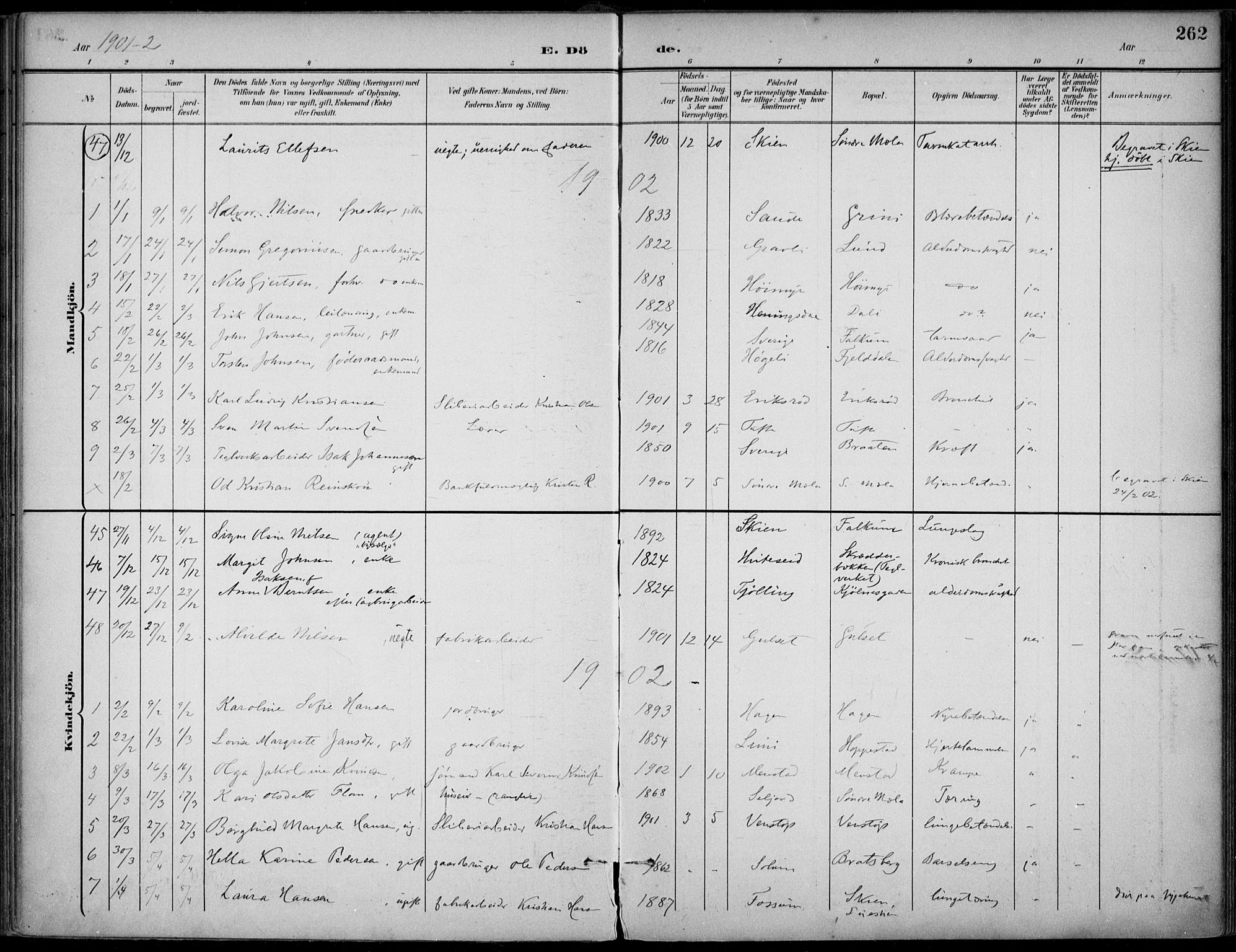 Gjerpen kirkebøker, SAKO/A-265/F/Fa/L0011: Parish register (official) no. I 11, 1896-1904, p. 262