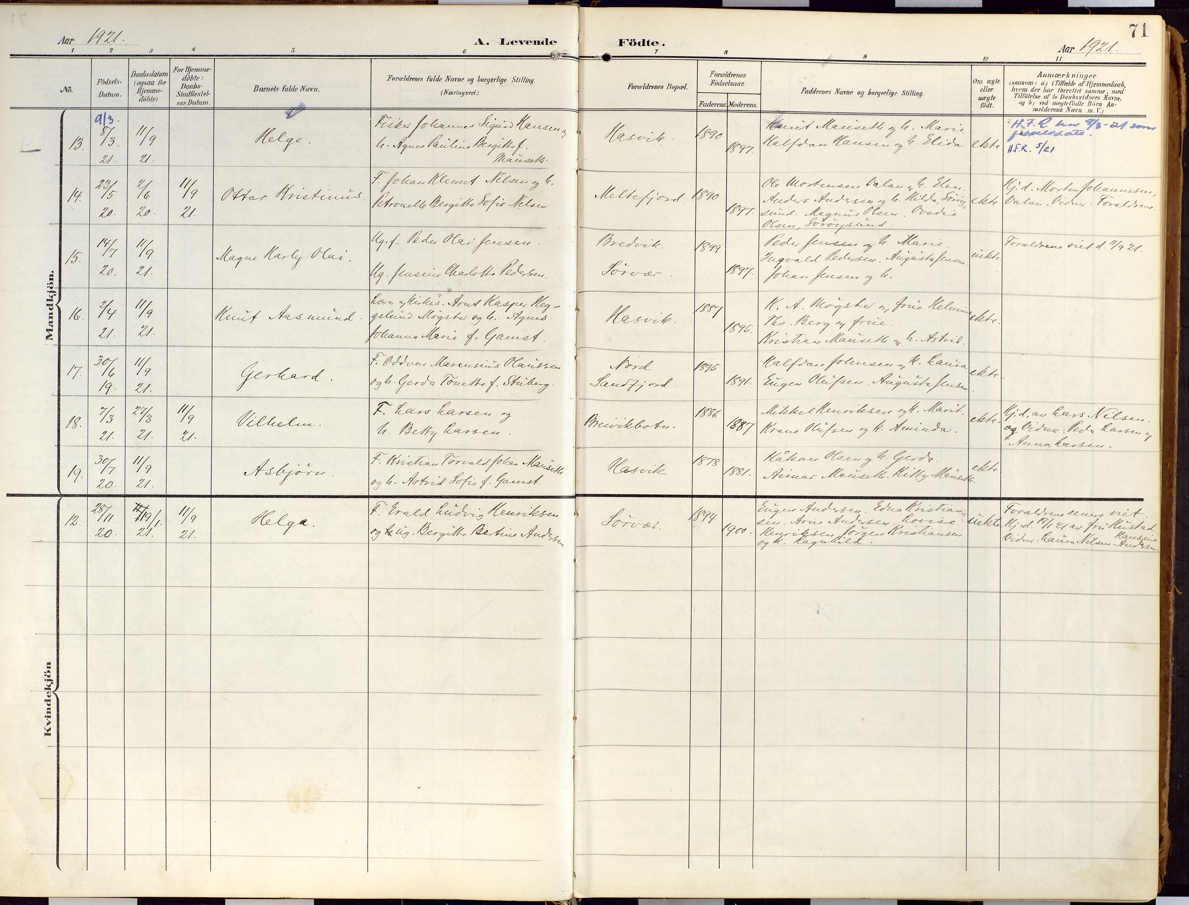 Loppa sokneprestkontor, SATØ/S-1339/H/Ha/L0010kirke: Parish register (official) no. 10, 1907-1922, p. 71