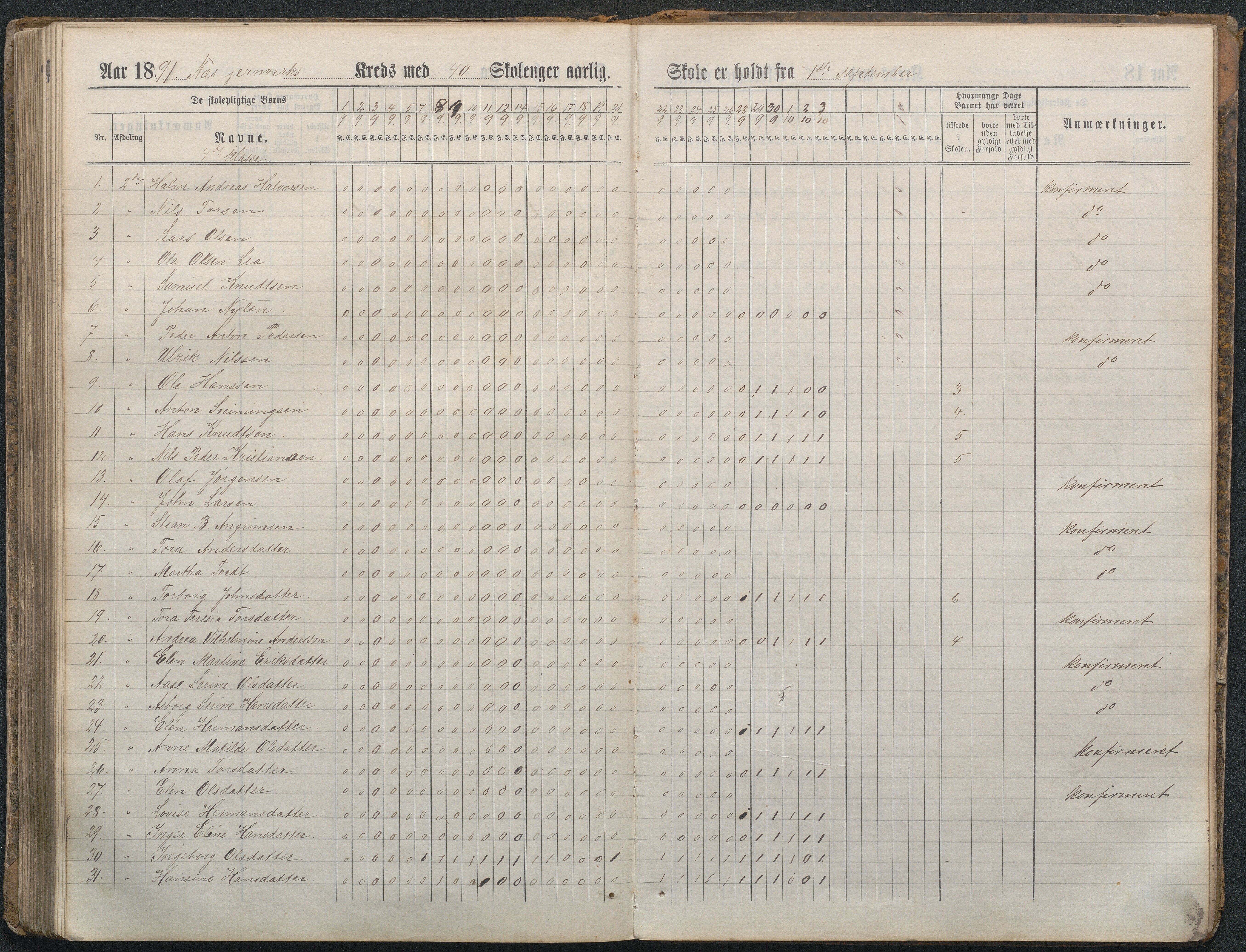 , Næs Jernverk faste skole, Nr.4 Dagbok 1882-1891, 1882-1891, p. 181