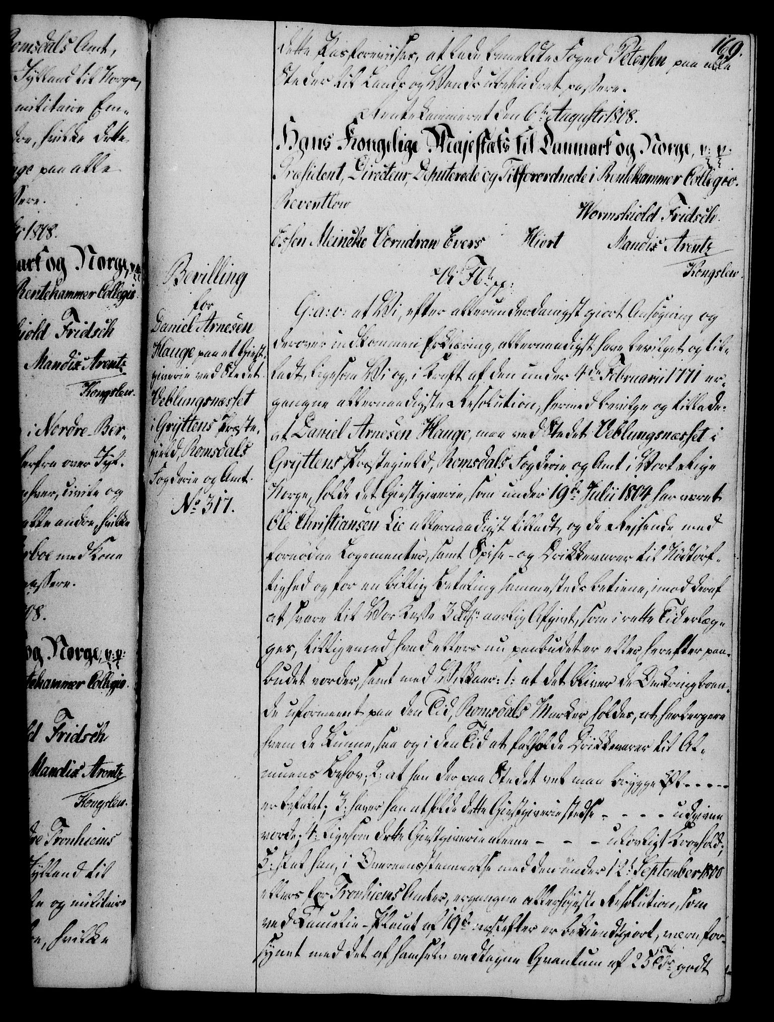 Rentekammeret, Kammerkanselliet, AV/RA-EA-3111/G/Gg/Gga/L0019: Norsk ekspedisjonsprotokoll med register (merket RK 53.19), 1807-1810, p. 169