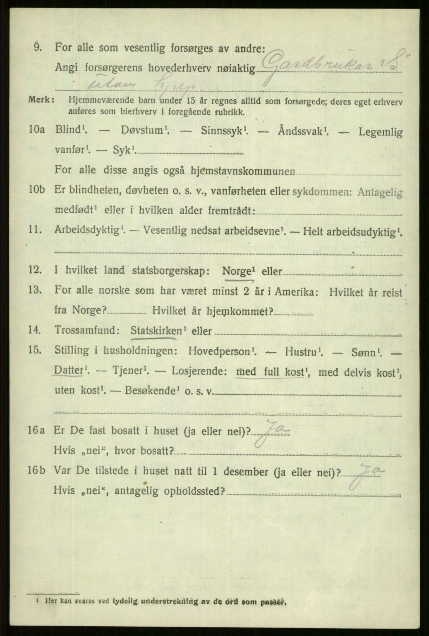 SAB, 1920 census for Vossestrand, 1920, p. 2761