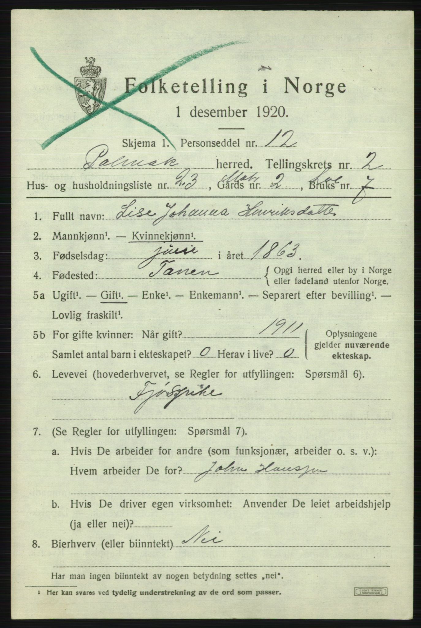 SATØ, 1920 census for Polmak, 1920, p. 987