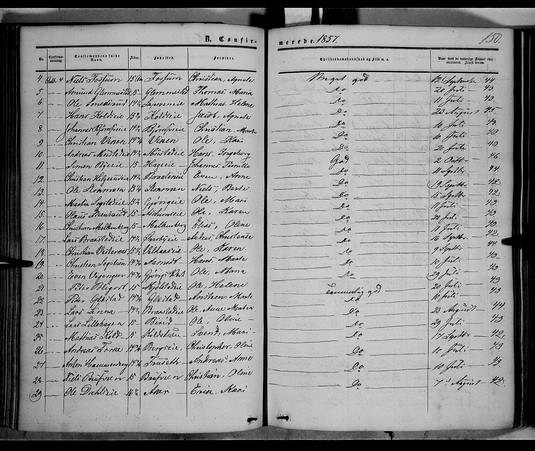 Vardal prestekontor, SAH/PREST-100/H/Ha/Haa/L0006: Parish register (official) no. 6, 1854-1866, p. 150
