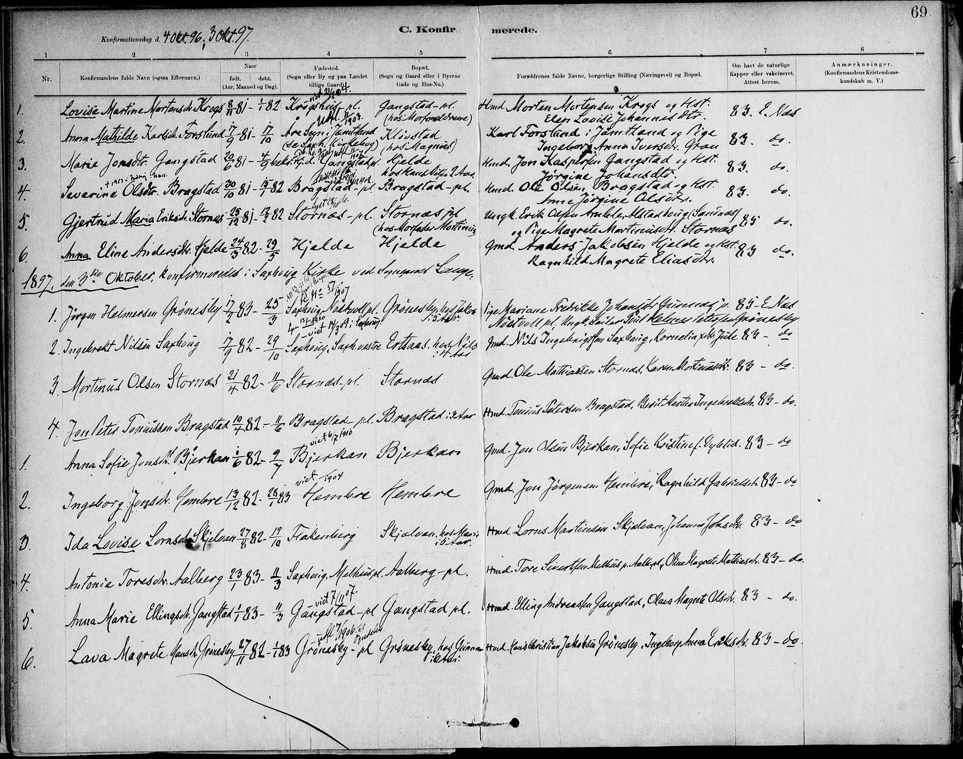 Ministerialprotokoller, klokkerbøker og fødselsregistre - Nord-Trøndelag, SAT/A-1458/732/L0316: Parish register (official) no. 732A01, 1879-1921, p. 69