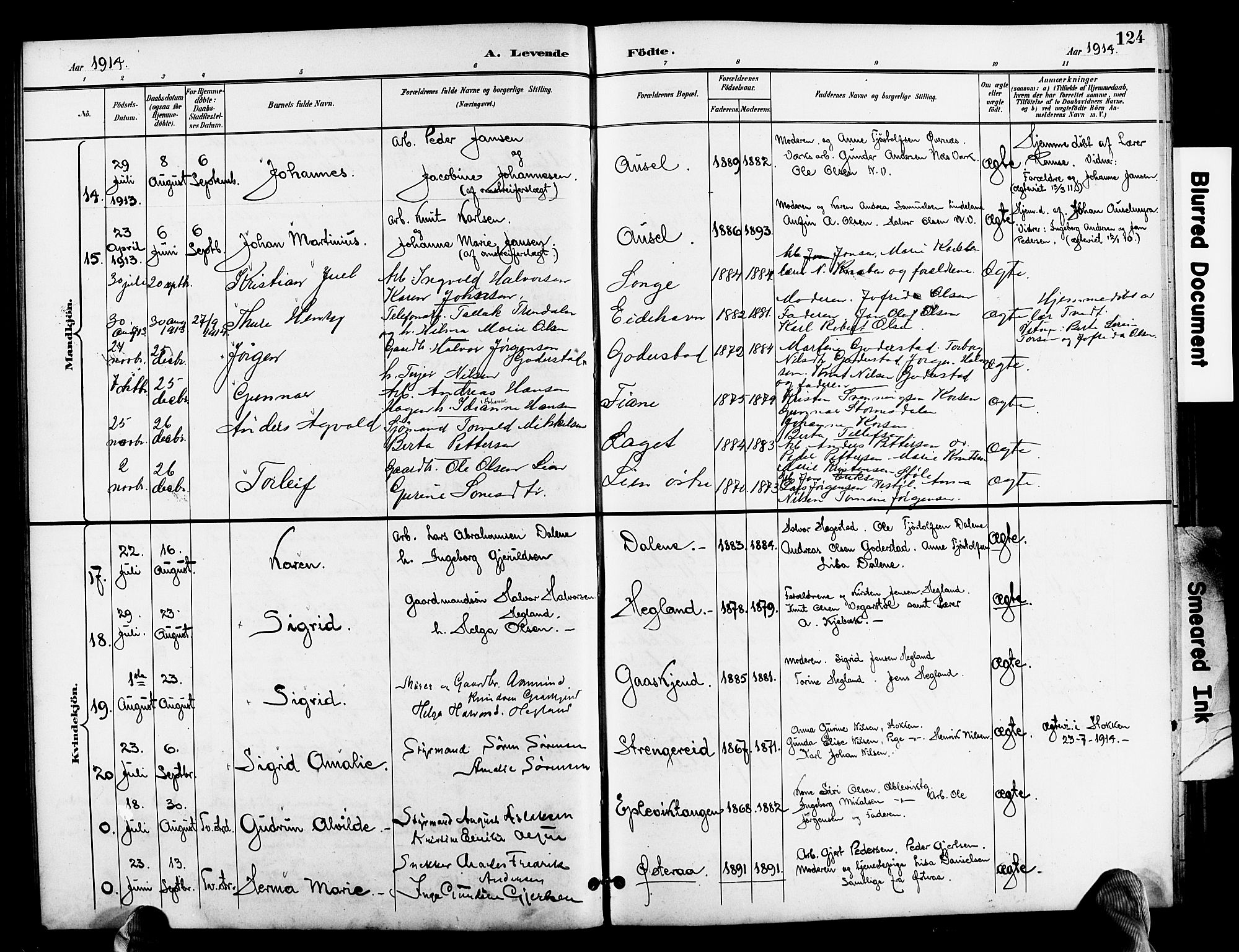 Holt sokneprestkontor, AV/SAK-1111-0021/F/Fb/L0011: Parish register (copy) no. B 11, 1897-1921, p. 124