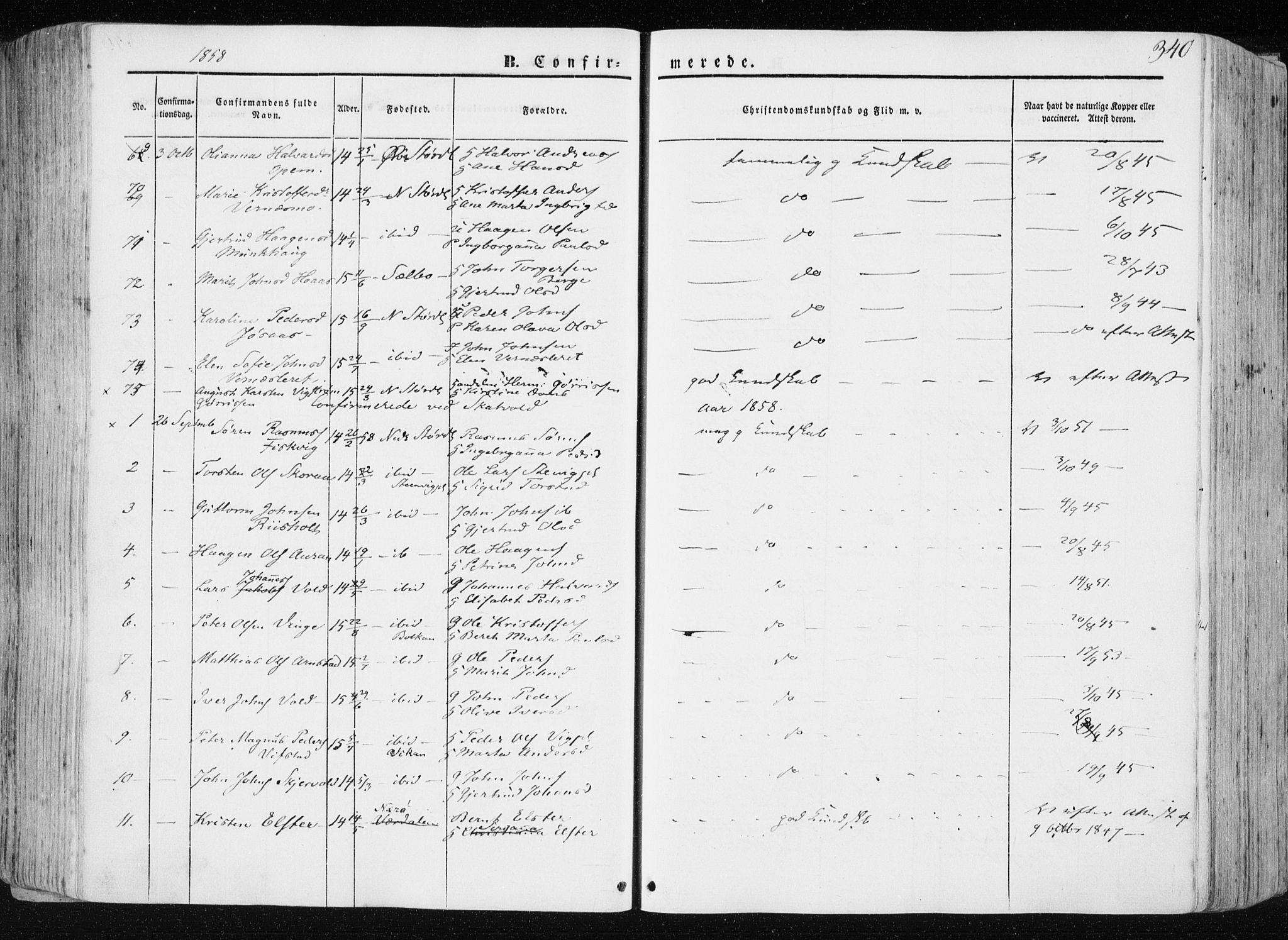 Ministerialprotokoller, klokkerbøker og fødselsregistre - Nord-Trøndelag, SAT/A-1458/709/L0074: Parish register (official) no. 709A14, 1845-1858, p. 340