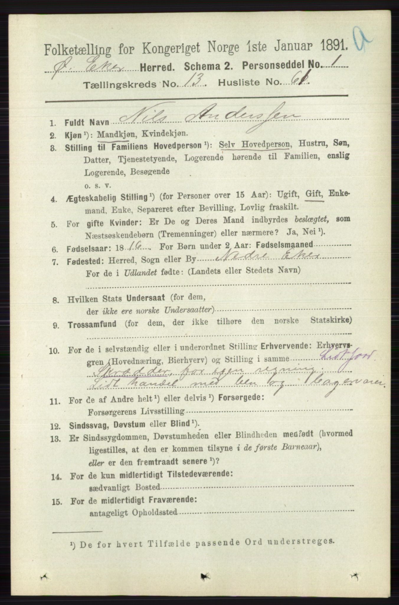 RA, 1891 census for 0624 Øvre Eiker, 1891, p. 6210