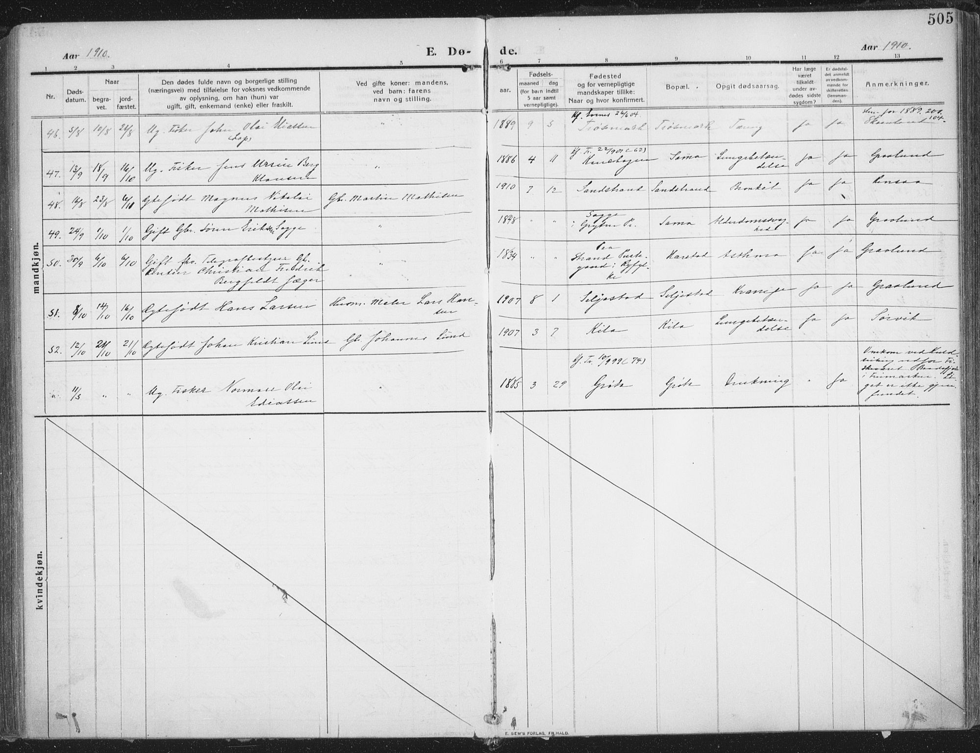 Trondenes sokneprestkontor, AV/SATØ-S-1319/H/Ha/L0018kirke: Parish register (official) no. 18, 1909-1918, p. 505