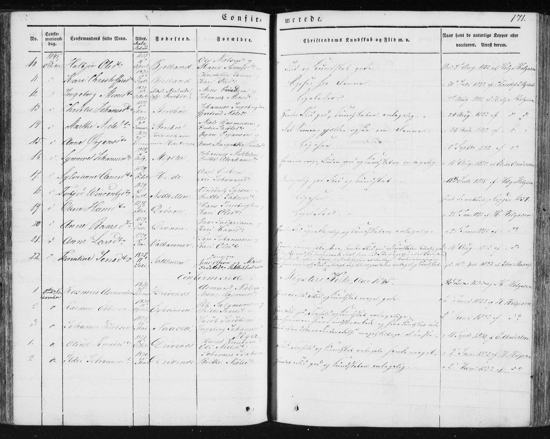 Sund sokneprestembete, AV/SAB-A-99930: Parish register (official) no. A 13, 1835-1849, p. 171