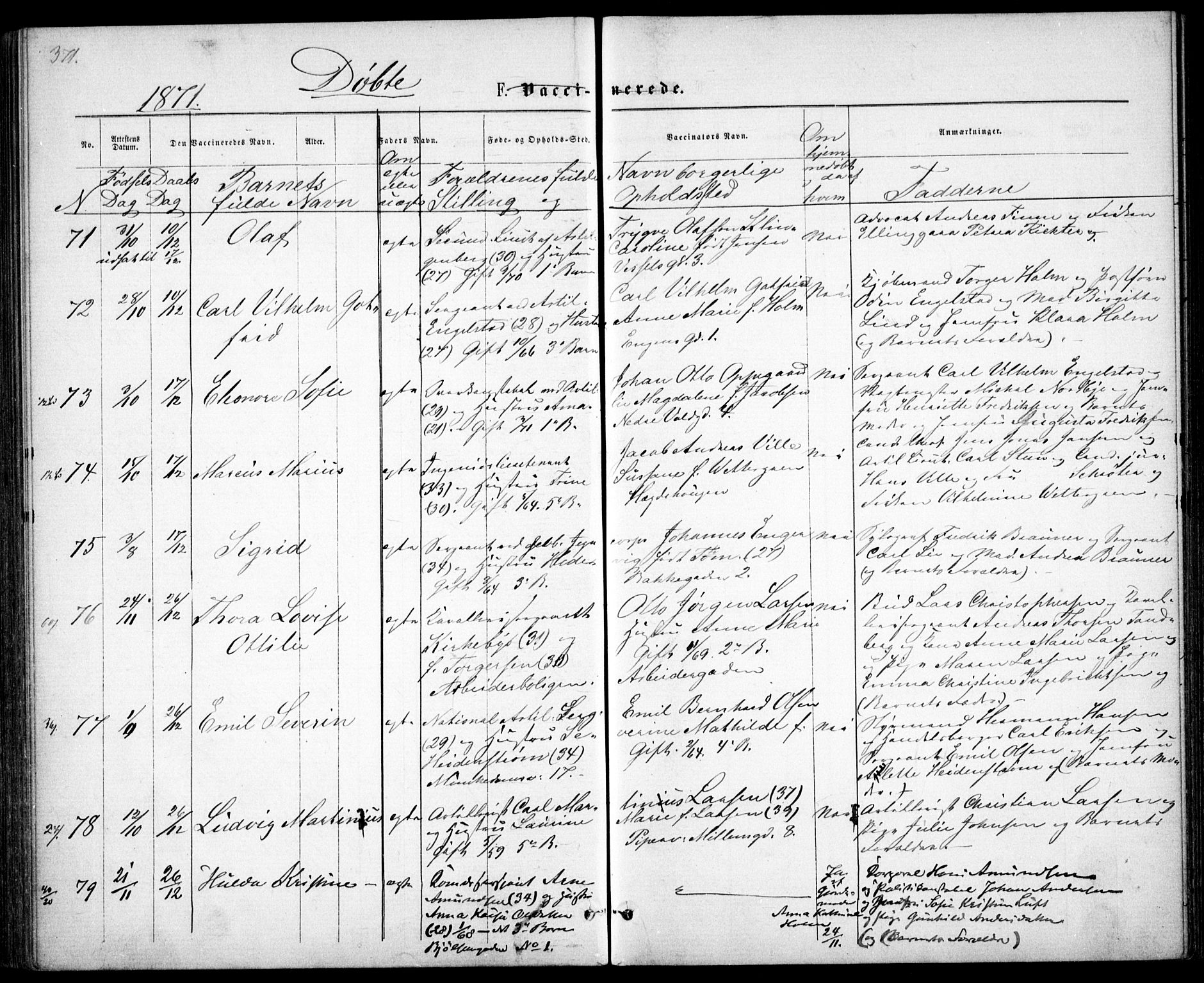 Garnisonsmenigheten Kirkebøker, SAO/A-10846/G/Ga/L0006: Parish register (copy) no. 6, 1860-1880, p. 371