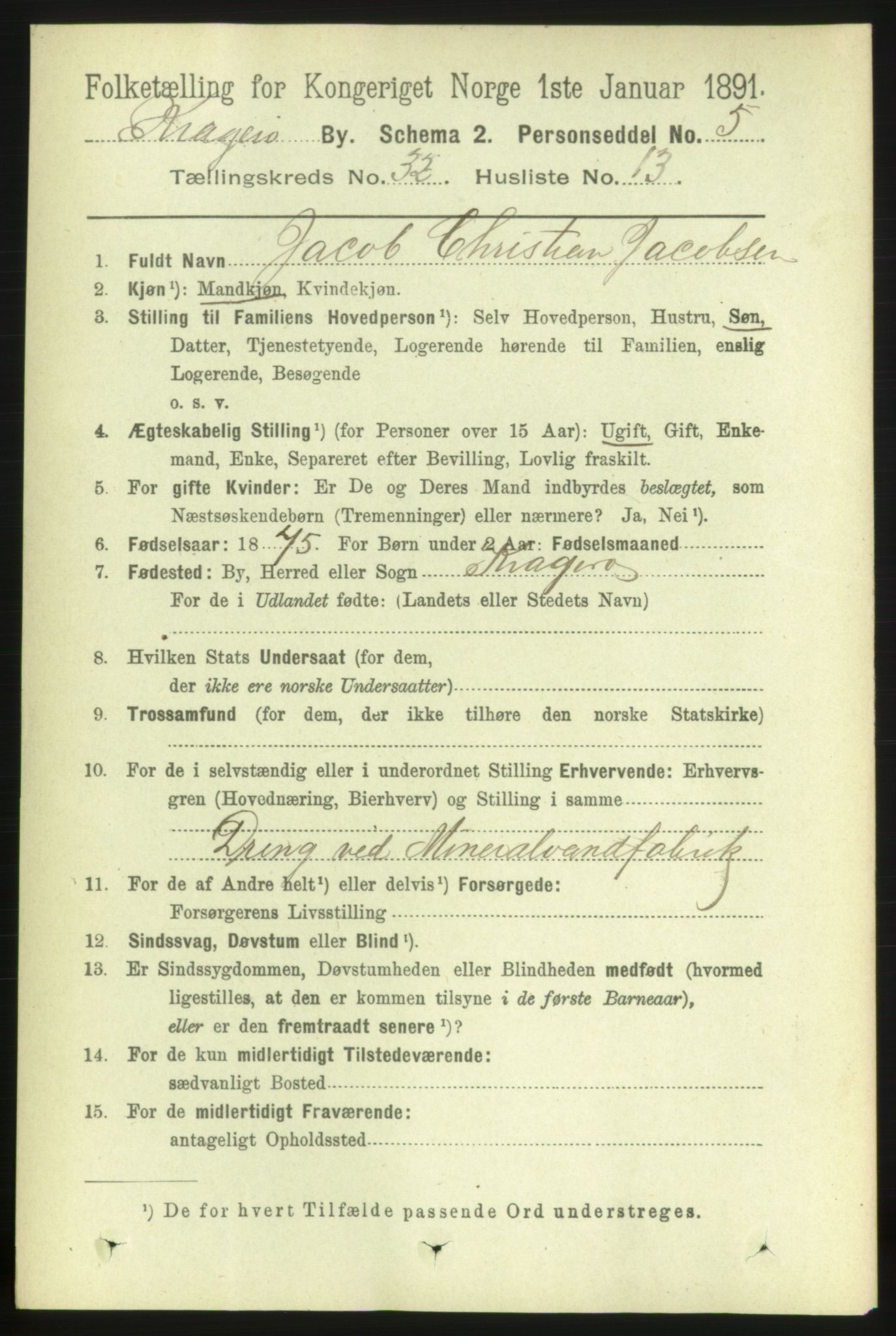 RA, 1891 census for 0801 Kragerø, 1891, p. 5856