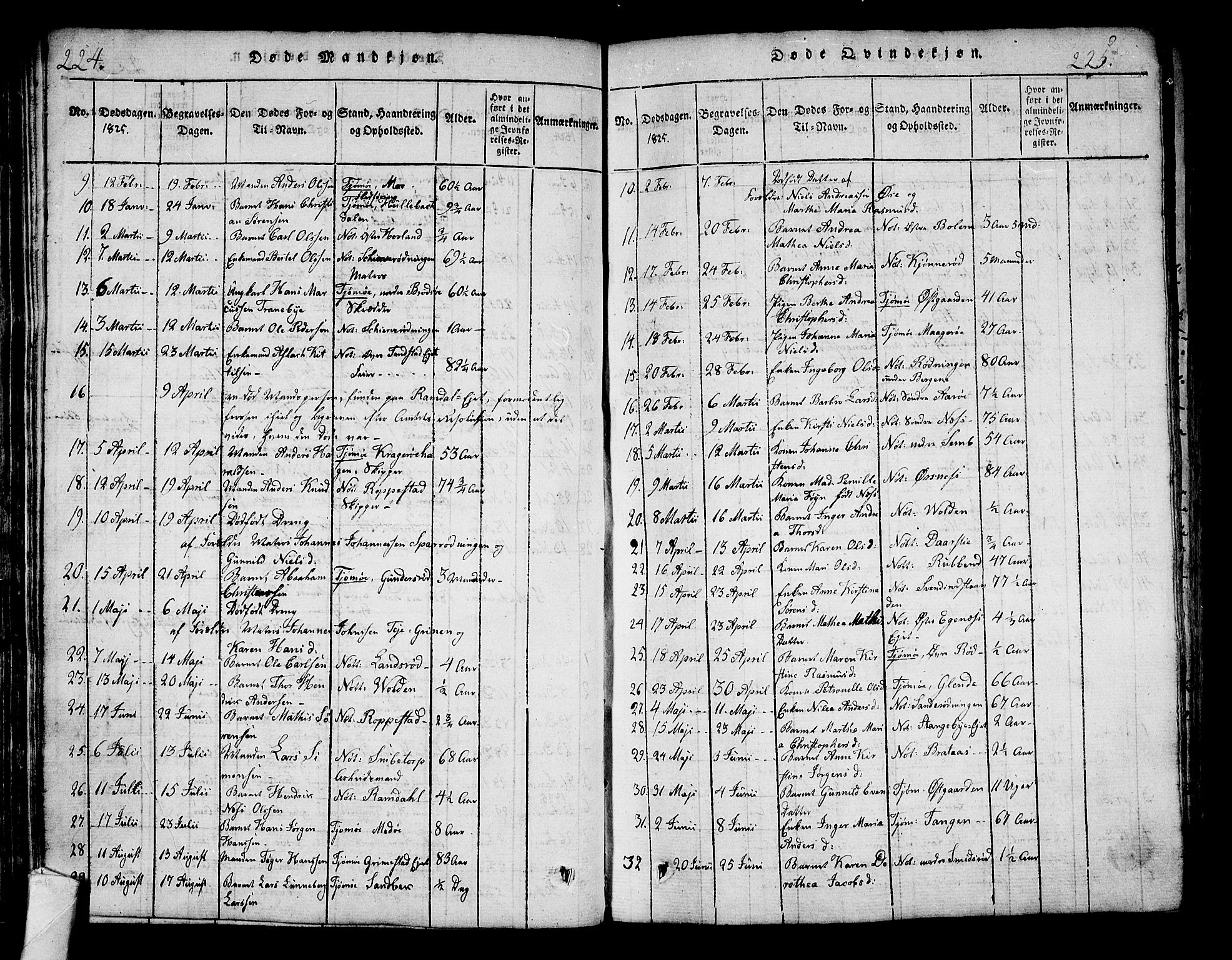 Nøtterøy kirkebøker, SAKO/A-354/F/Fa/L0004: Parish register (official) no. I 4, 1814-1838, p. 224-225