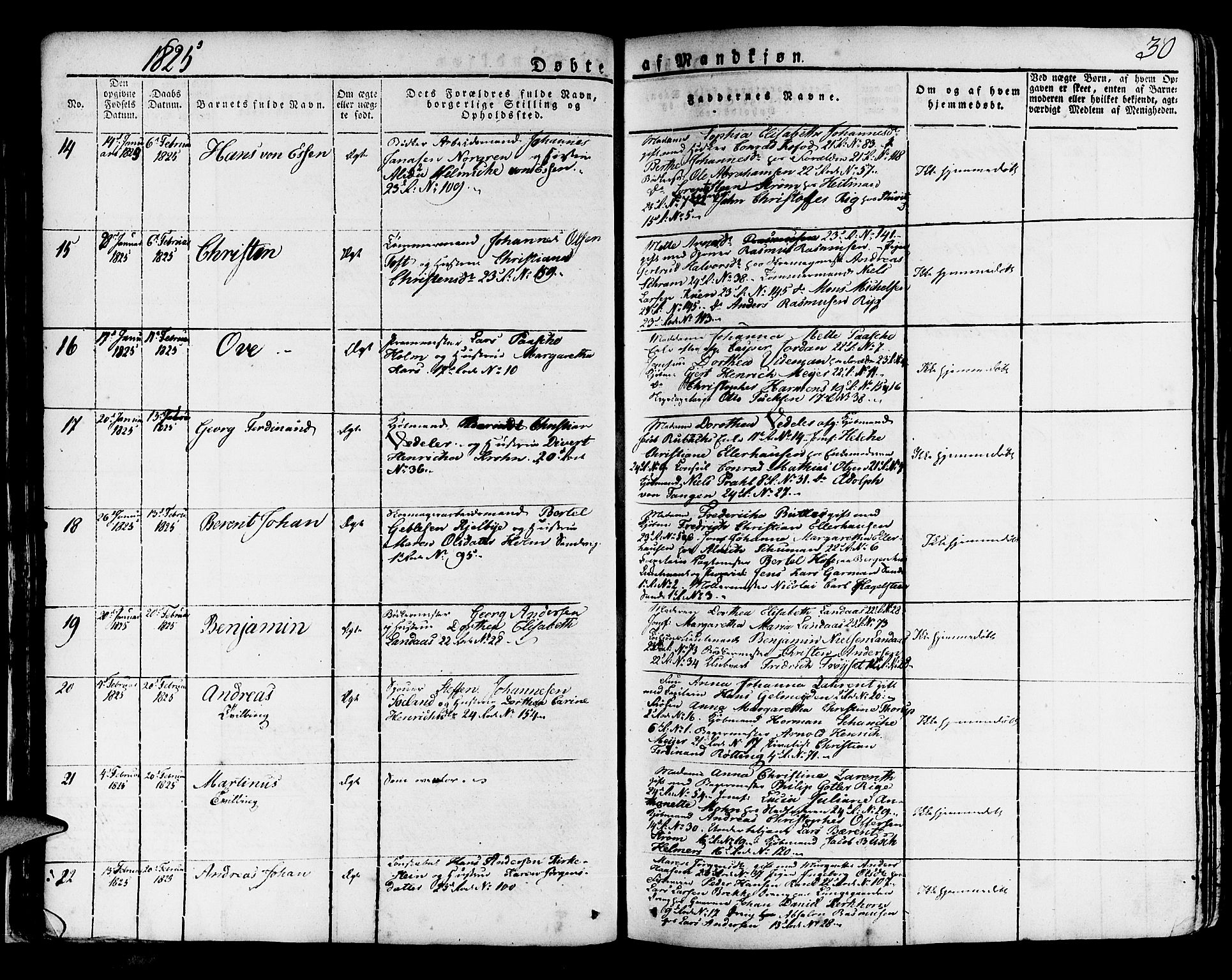 Korskirken sokneprestembete, AV/SAB-A-76101/H/Haa/L0014: Parish register (official) no. A 14, 1823-1835, p. 30