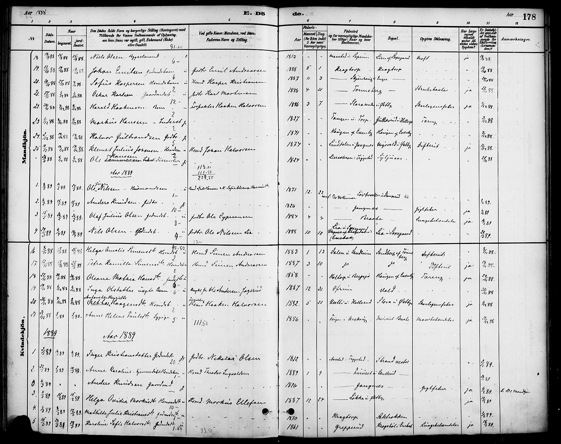 Høland prestekontor Kirkebøker, SAO/A-10346a/F/Fb/L0001: Parish register (official) no. II 1, 1880-1897, p. 178
