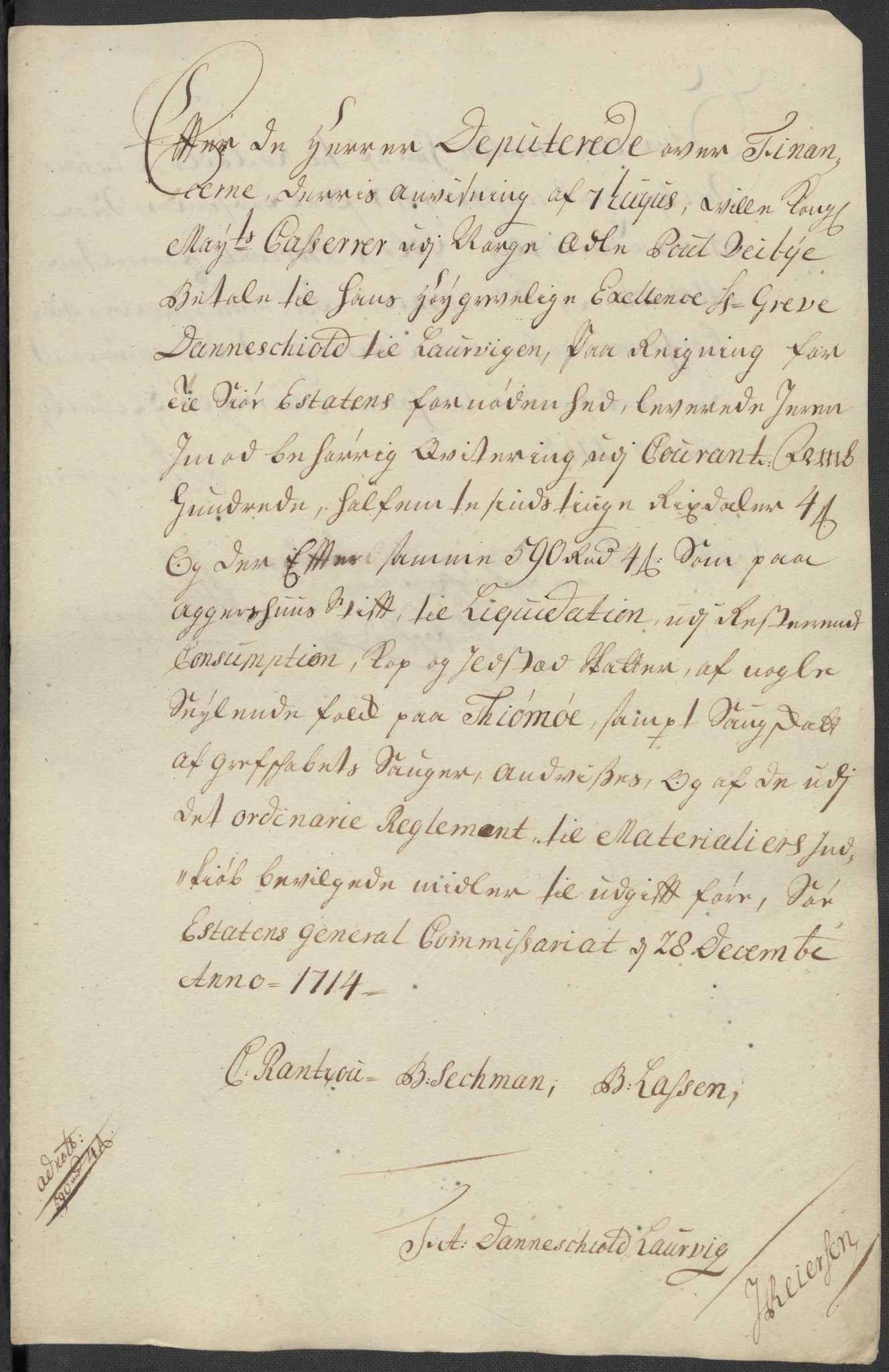 Rentekammeret inntil 1814, Reviderte regnskaper, Fogderegnskap, AV/RA-EA-4092/R33/L1986: Fogderegnskap Larvik grevskap, 1714-1715, p. 497