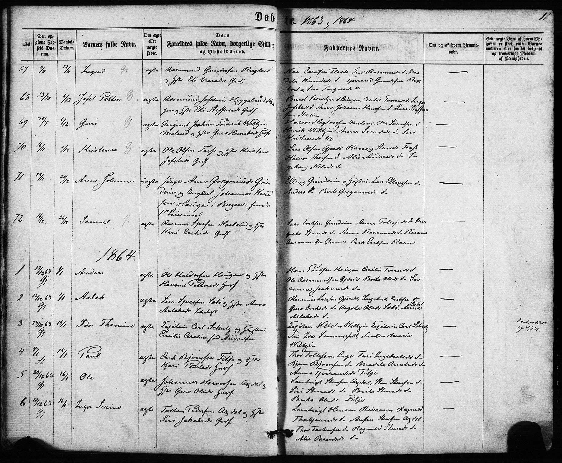 Etne sokneprestembete, SAB/A-75001/H/Haa: Parish register (official) no. A 9, 1862-1878, p. 11