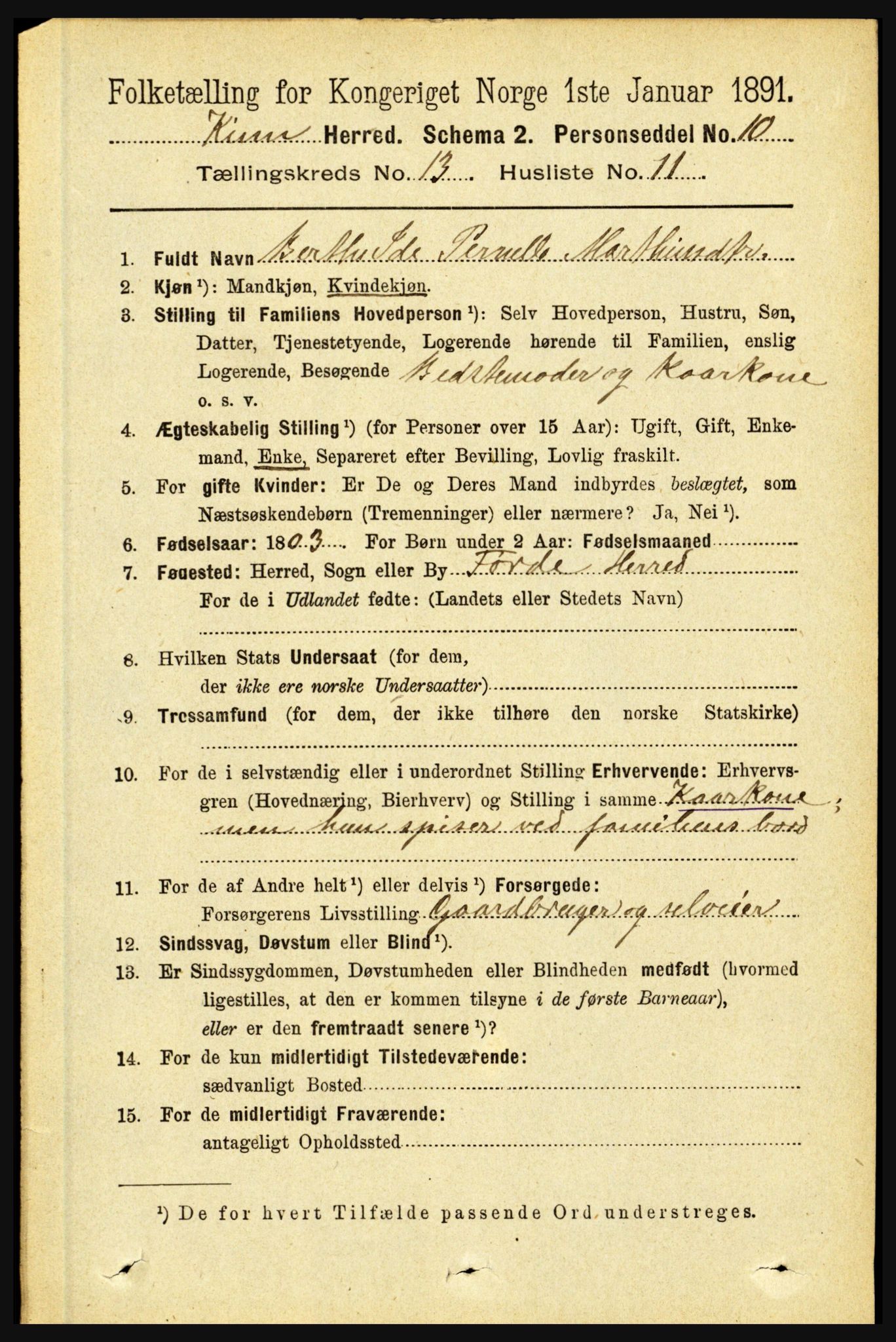 RA, 1891 census for 1437 Kinn, 1891, p. 5135