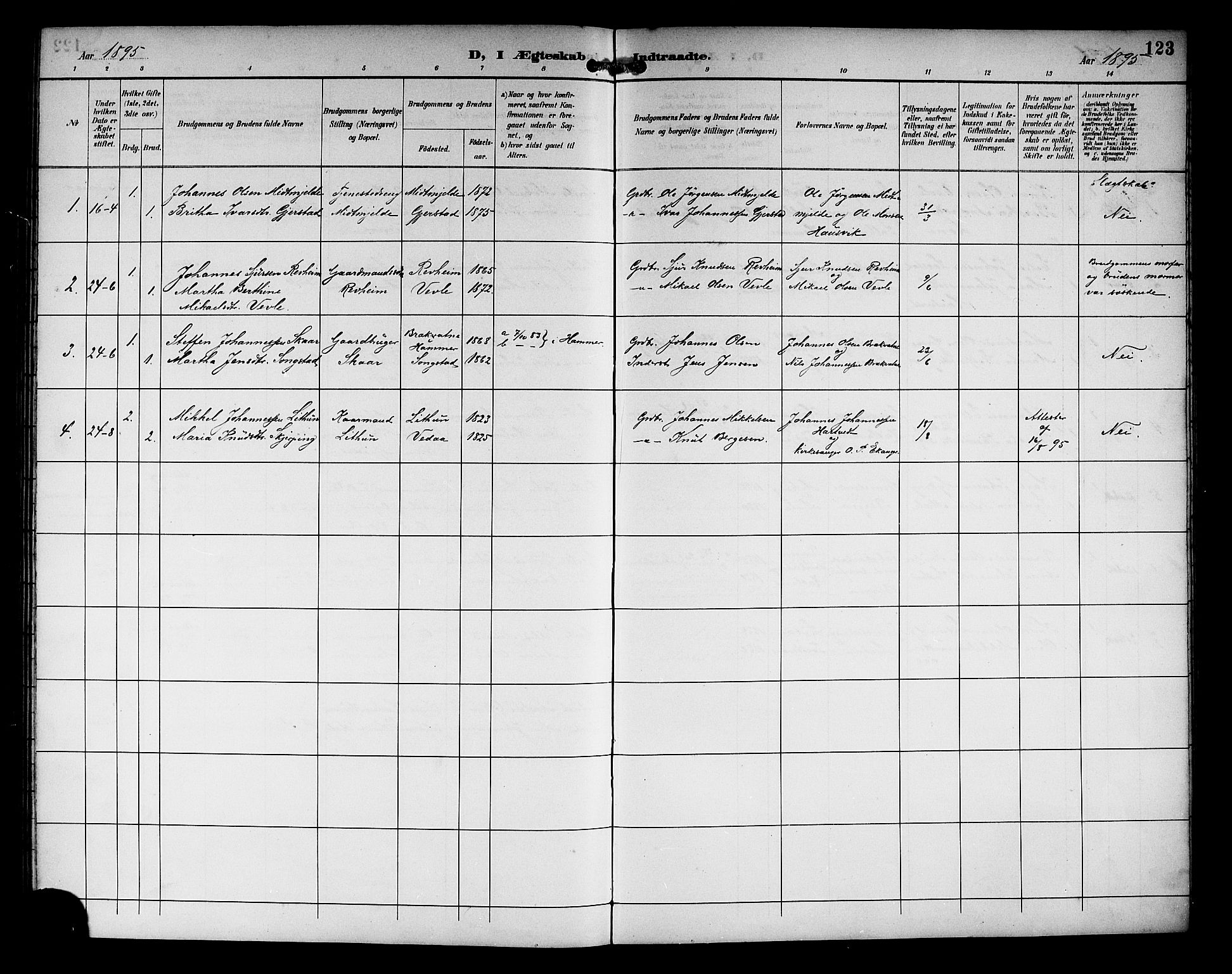 Haus sokneprestembete, AV/SAB-A-75601/H/Hab: Parish register (copy) no. C 3, 1893-1906, p. 123