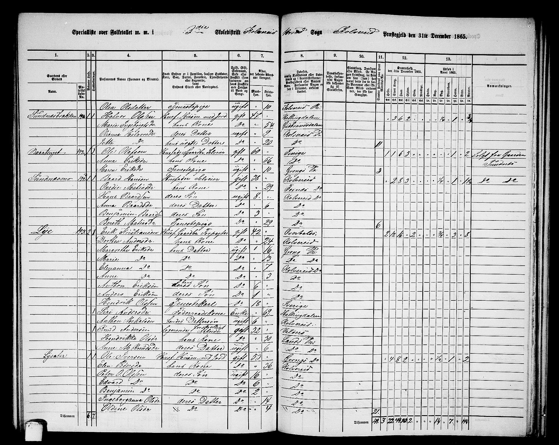 RA, 1865 census for Kolvereid, 1865, p. 67