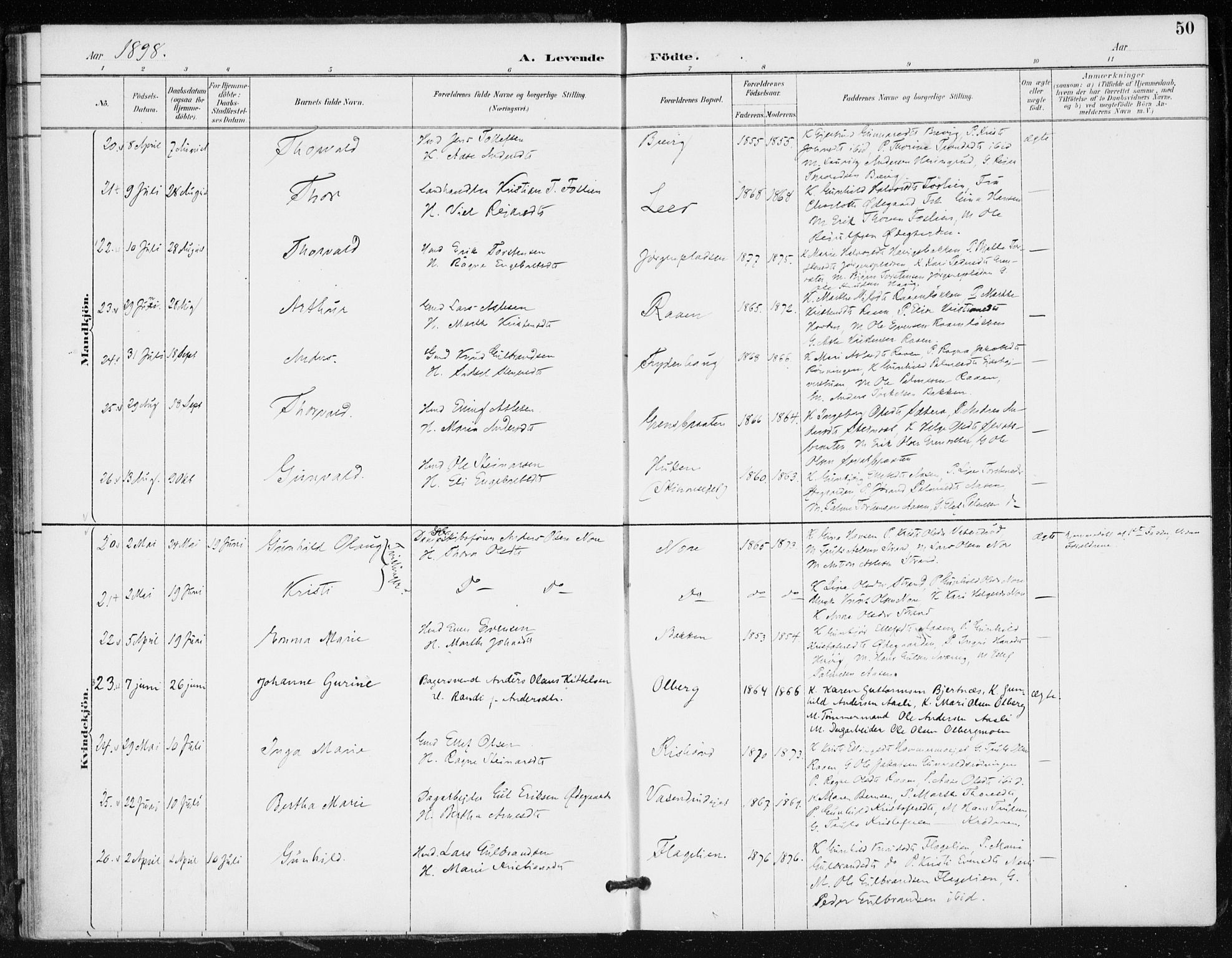 Krødsherad kirkebøker, AV/SAKO-A-19/F/Fa/L0006: Parish register (official) no. 6, 1889-1899, p. 50