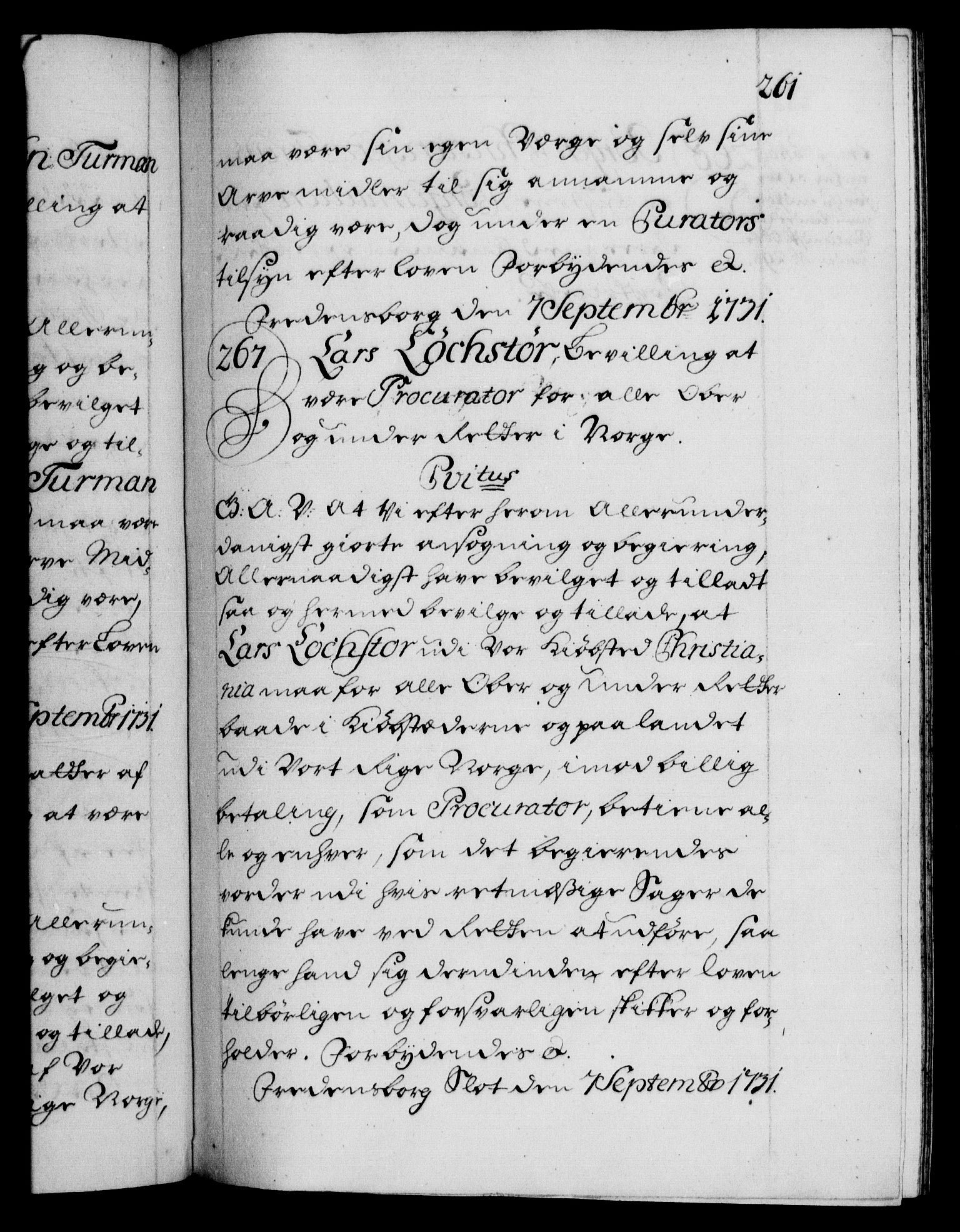 Danske Kanselli 1572-1799, AV/RA-EA-3023/F/Fc/Fca/Fcaa/L0027: Norske registre, 1730-1732, p. 261a