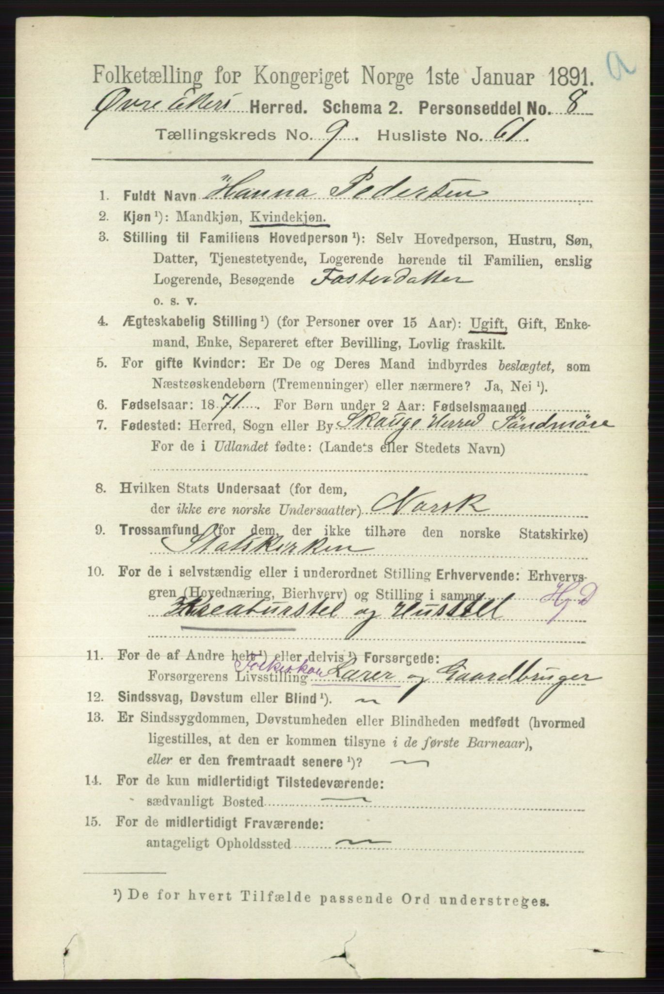 RA, 1891 census for 0624 Øvre Eiker, 1891, p. 3966