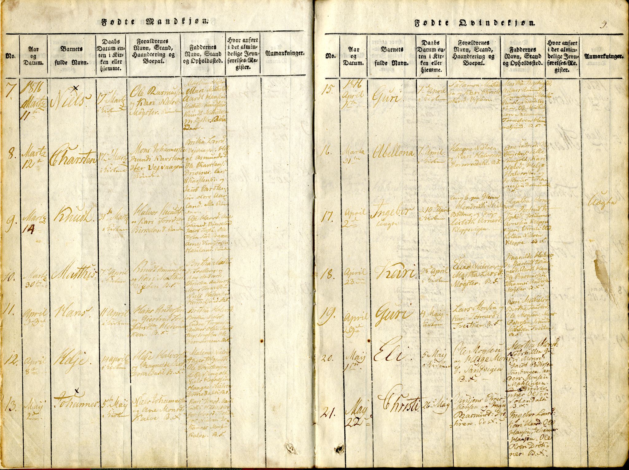 Sund sokneprestembete, SAB/A-99930: Parish register (official) no. A 11, 1814-1825, p. 3