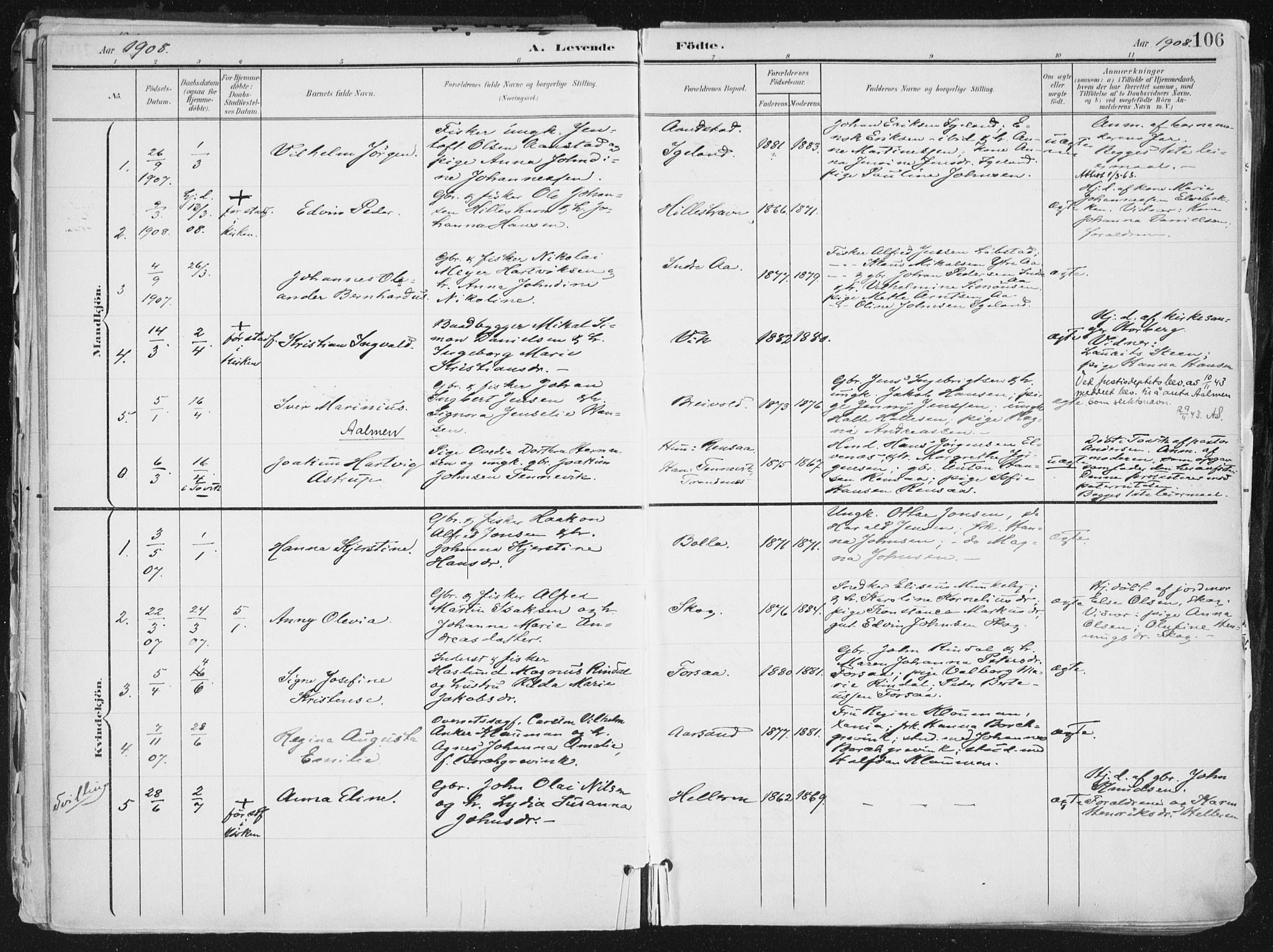 Ibestad sokneprestembete, SATØ/S-0077/H/Ha/Haa/L0017kirke: Parish register (official) no. 17, 1901-1914, p. 106