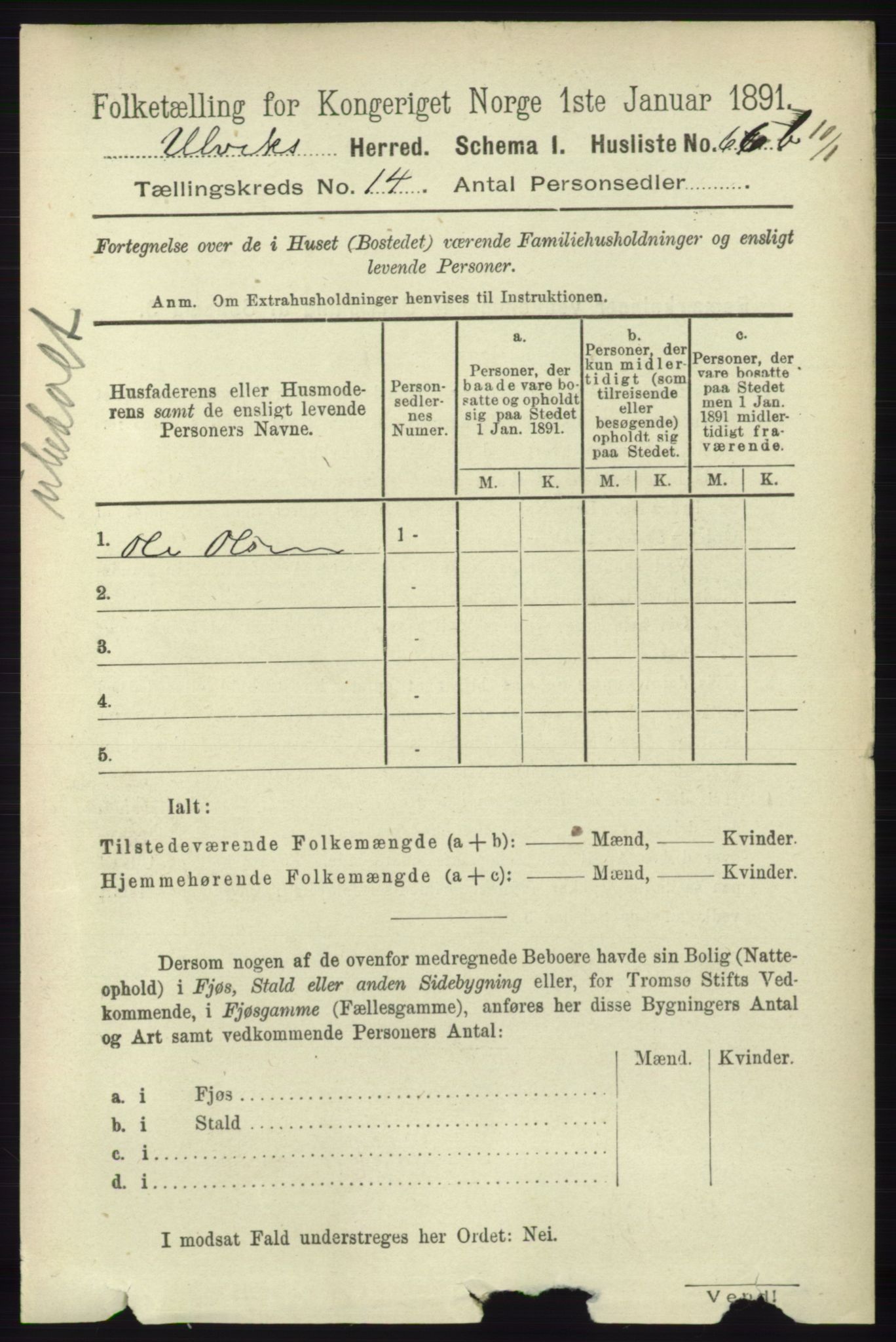 RA, 1891 census for 1233 Ulvik, 1891, p. 4273