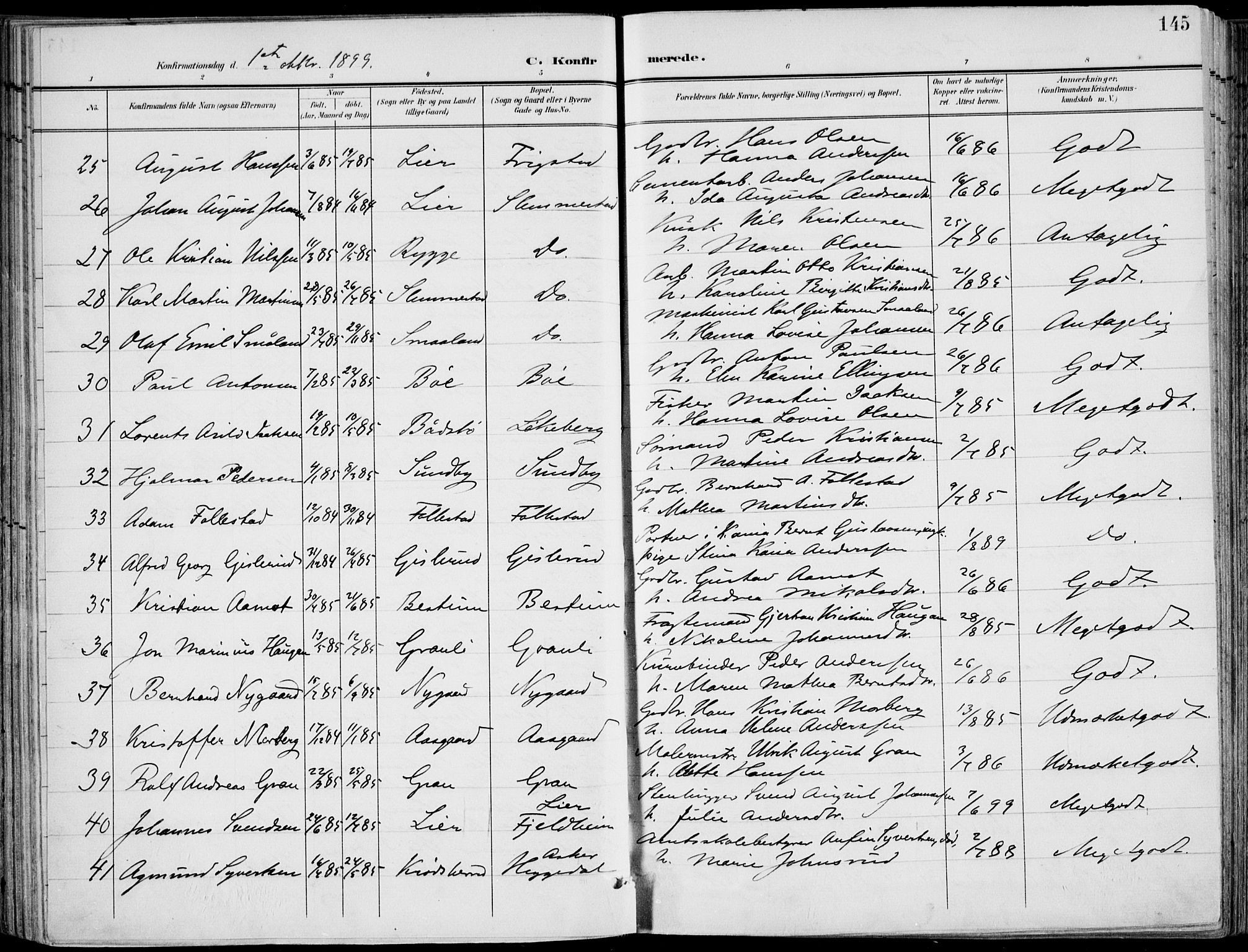 Røyken kirkebøker, AV/SAKO-A-241/F/Fa/L0009: Parish register (official) no. 9, 1898-1911, p. 145