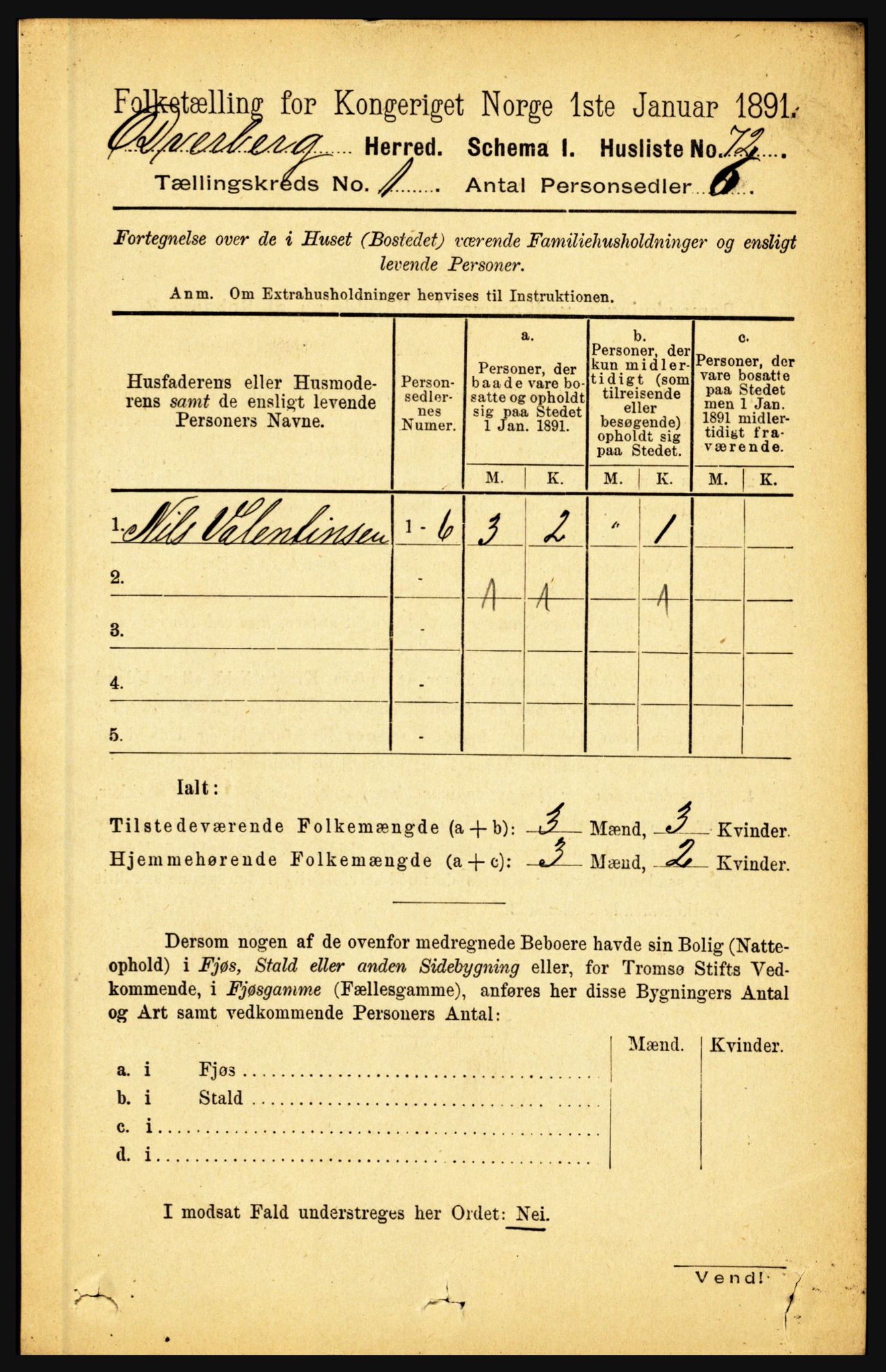 RA, 1891 census for 1872 Dverberg, 1891, p. 95