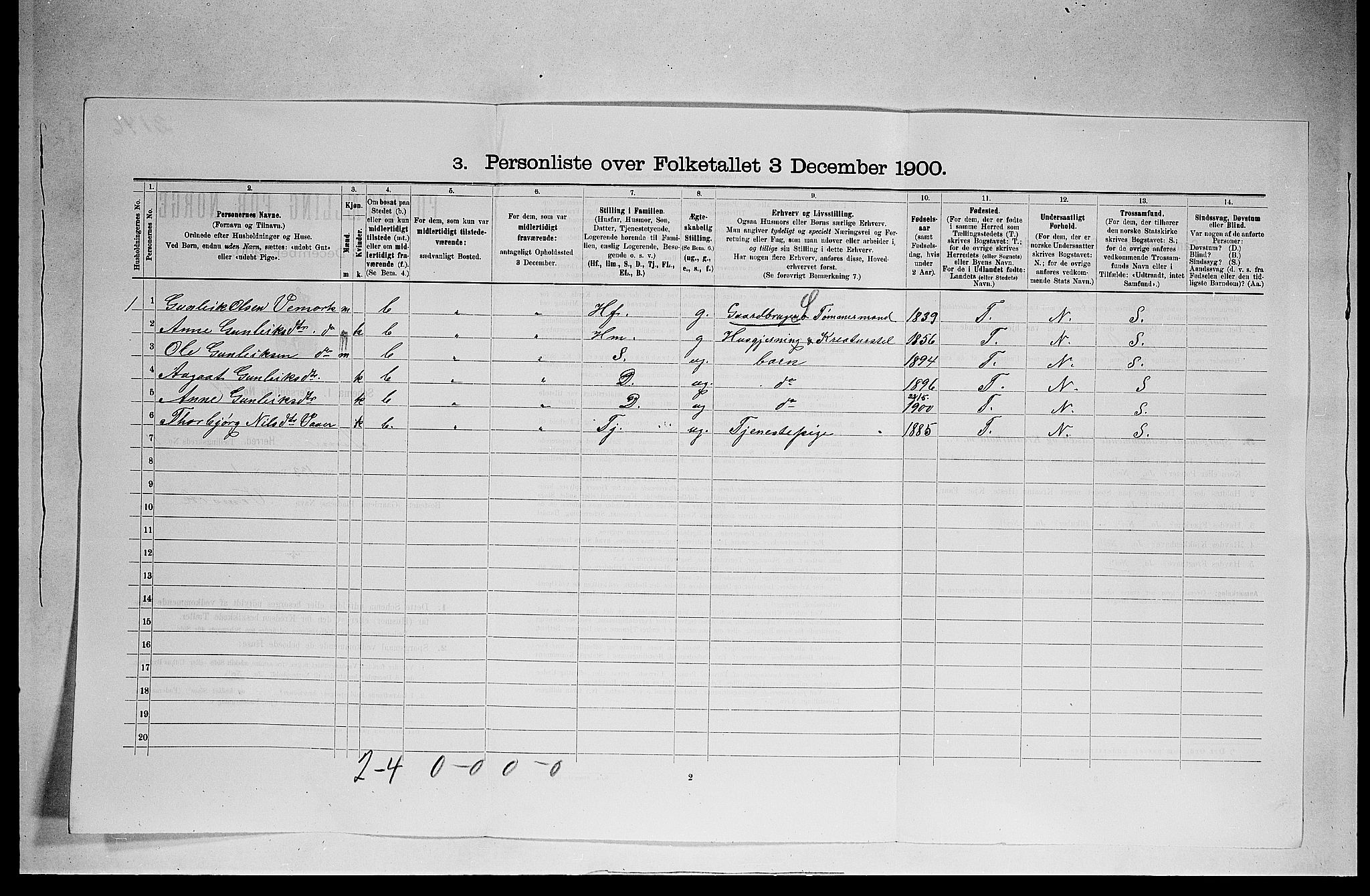 SAKO, 1900 census for Tinn, 1900, p. 864