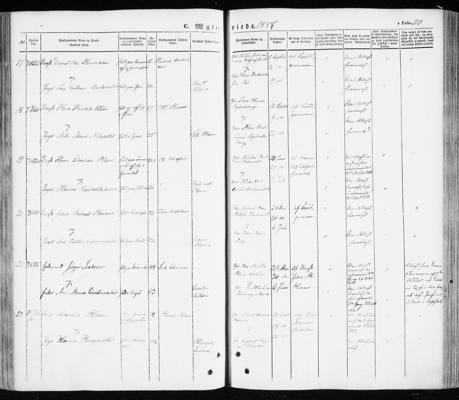 Ibestad sokneprestembete, SATØ/S-0077/H/Ha/Haa/L0008kirke: Parish register (official) no. 8, 1850-1859, p. 373