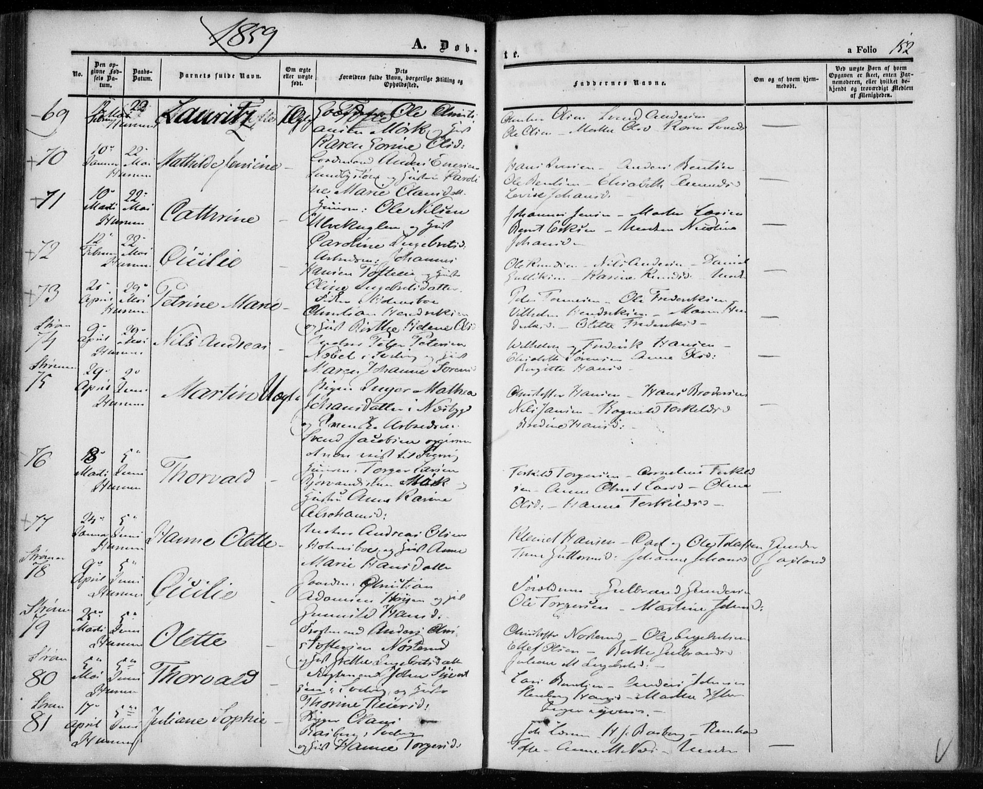 Hurum kirkebøker, SAKO/A-229/F/Fa/L0011: Parish register (official) no. 11, 1847-1860, p. 152