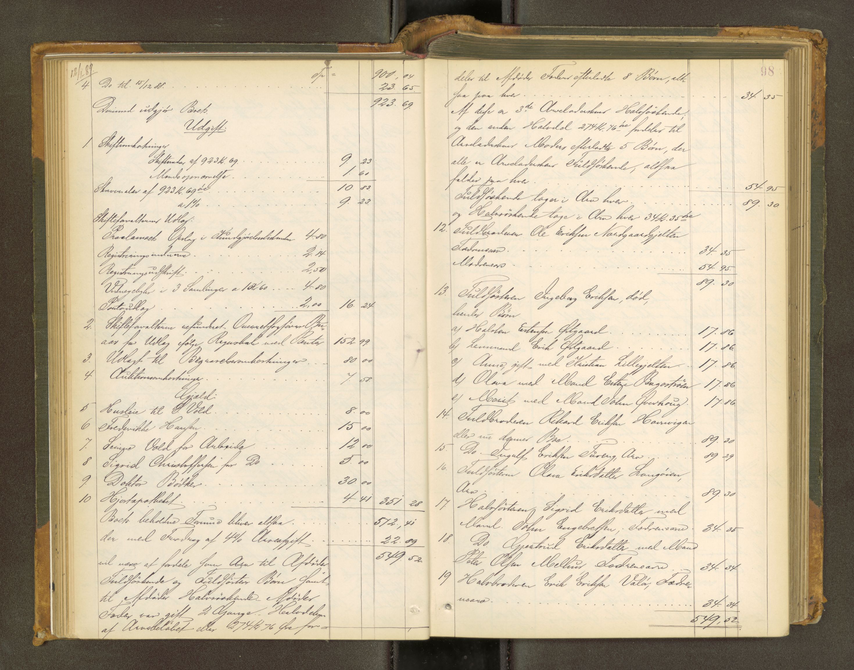 Trondheim byfogd, AV/SAT-A-0003/1/3/3A/L0035: Skifteutlodningsprotokoll - 2/6-24/9. (m/ register) U, 1888-1892, p. 98