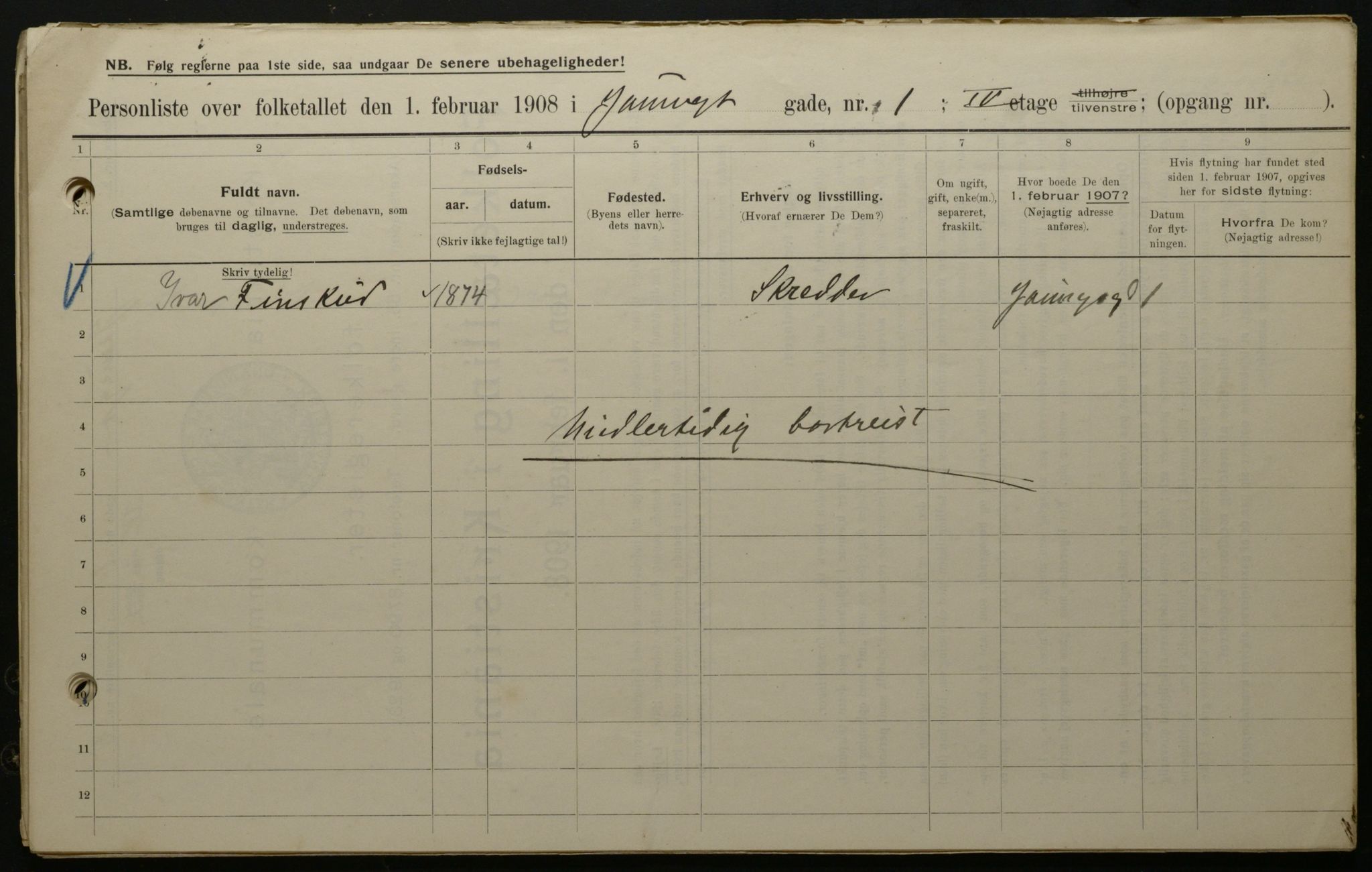 OBA, Municipal Census 1908 for Kristiania, 1908, p. 115381