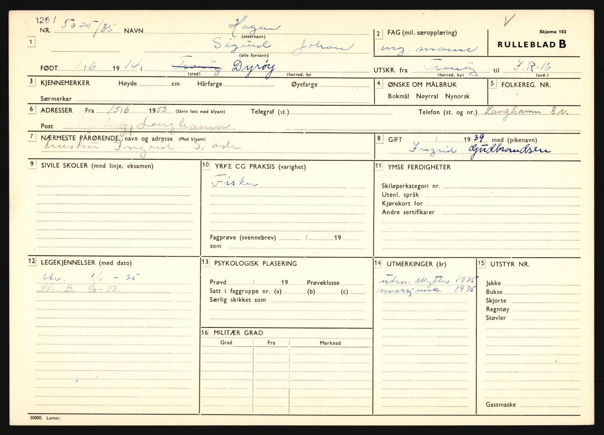 Forsvaret, Troms infanteriregiment nr. 16, AV/RA-RAFA-3146/P/Pa/L0019: Rulleblad for regimentets menige mannskaper, årsklasse 1935, 1935, p. 255