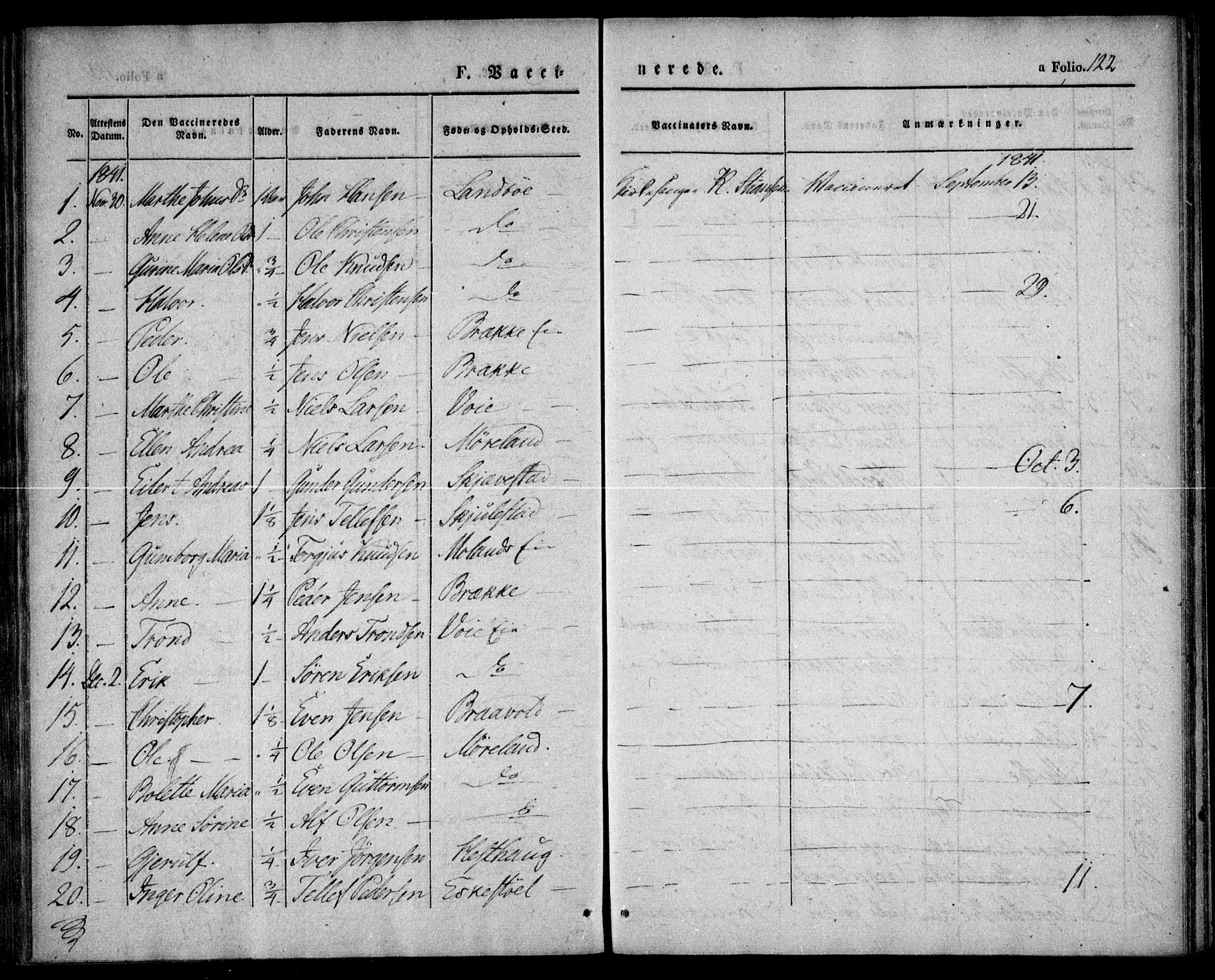 Austre Moland sokneprestkontor, SAK/1111-0001/F/Fa/Faa/L0006: Parish register (official) no. A 6, 1837-1846, p. 122