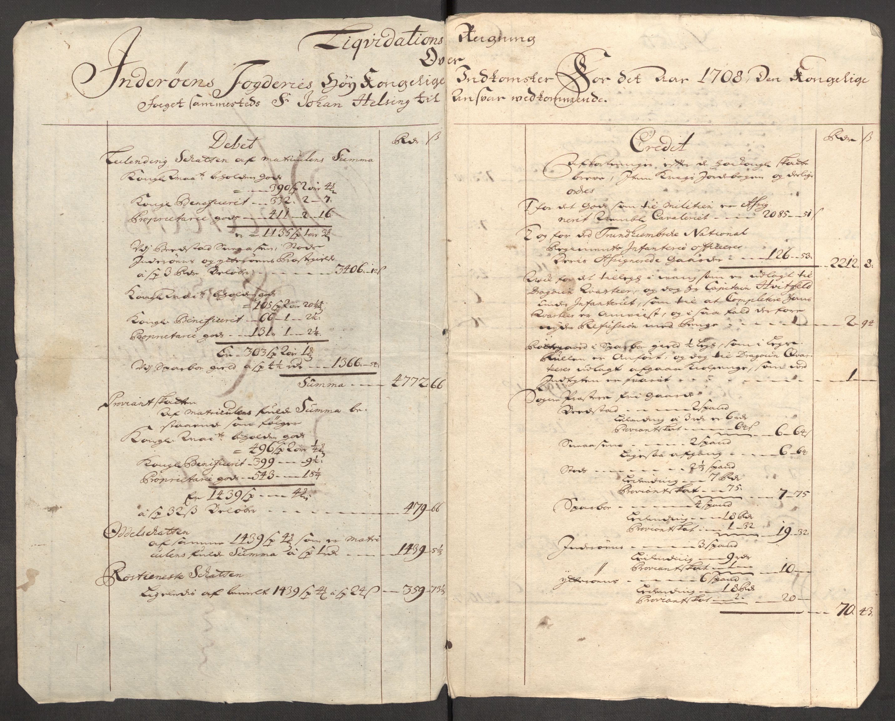 Rentekammeret inntil 1814, Reviderte regnskaper, Fogderegnskap, AV/RA-EA-4092/R63/L4316: Fogderegnskap Inderøy, 1708, p. 12