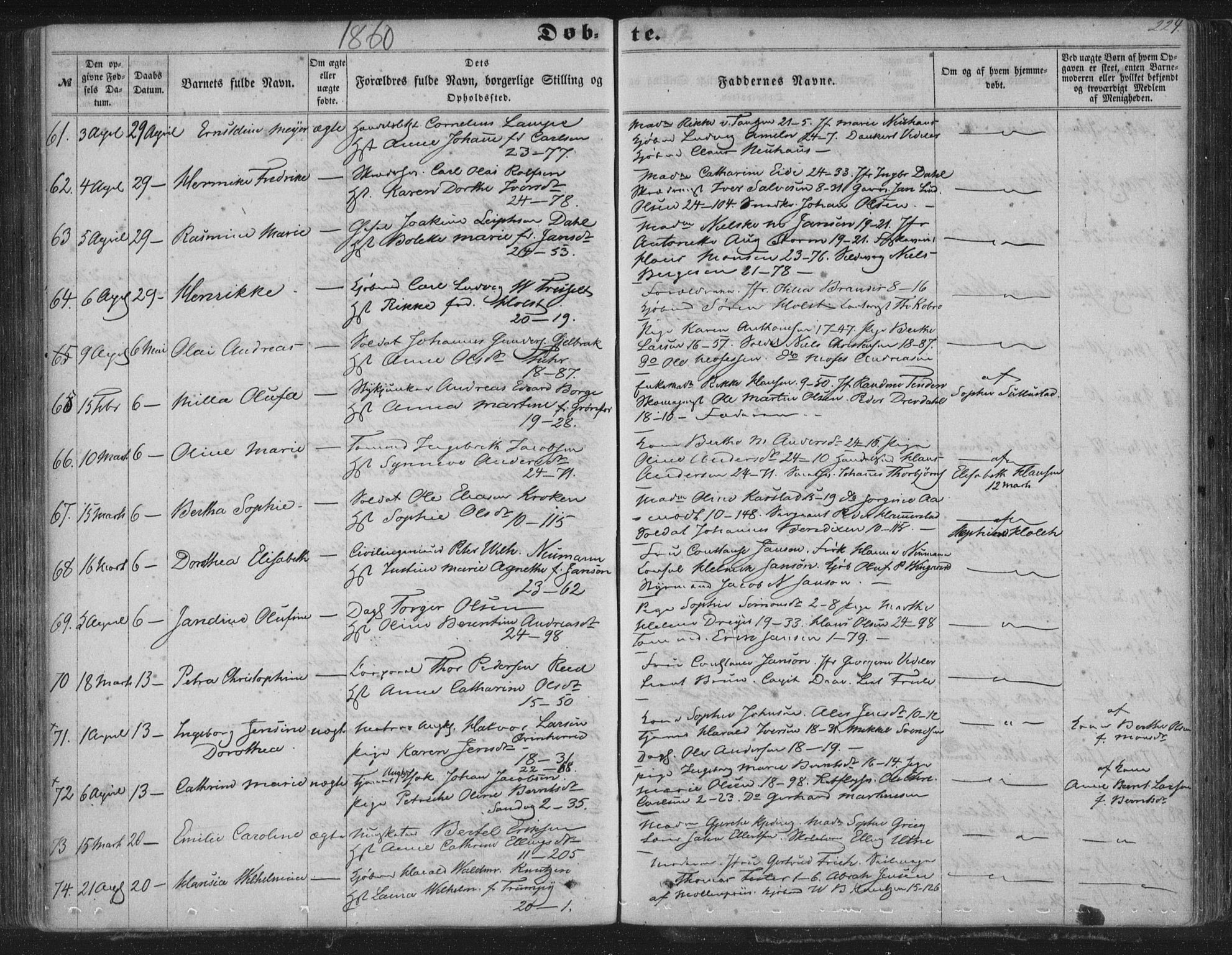 Korskirken sokneprestembete, SAB/A-76101/H/Haa/L0018: Parish register (official) no. B 4, 1857-1866, p. 224
