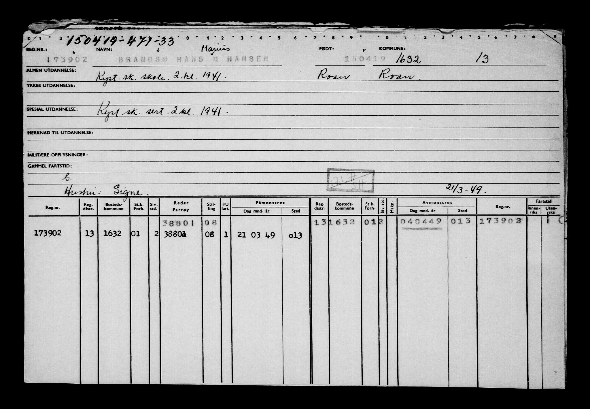 Direktoratet for sjømenn, AV/RA-S-3545/G/Gb/L0168: Hovedkort, 1919, p. 19