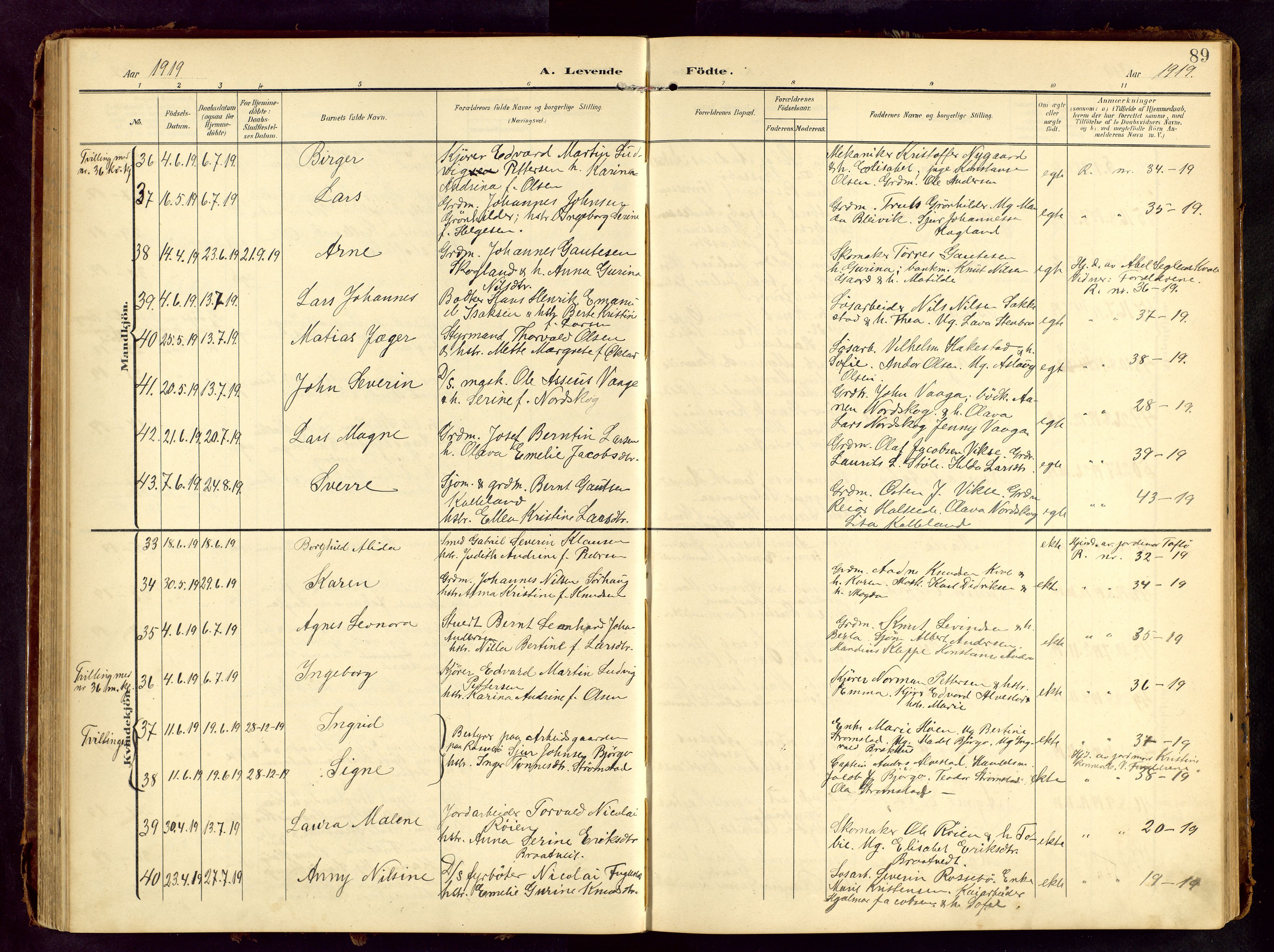 Haugesund sokneprestkontor, AV/SAST-A -101863/H/Ha/Hab/L0006: Parish register (copy) no. B 6, 1906-1944, p. 89