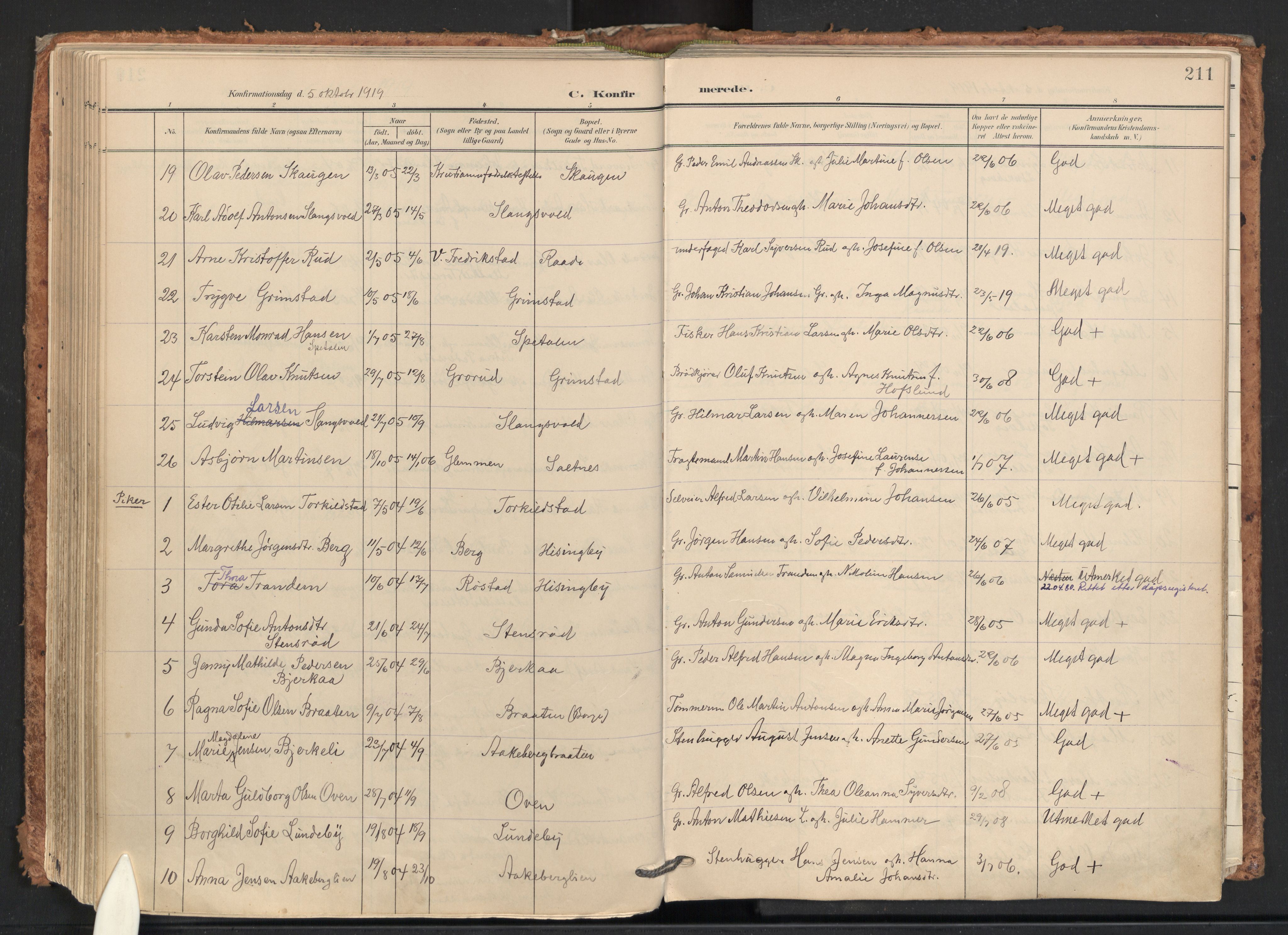 Råde prestekontor kirkebøker, SAO/A-2009/F/Fa/L0008: Parish register (official) no. 8, 1903-1924, p. 211