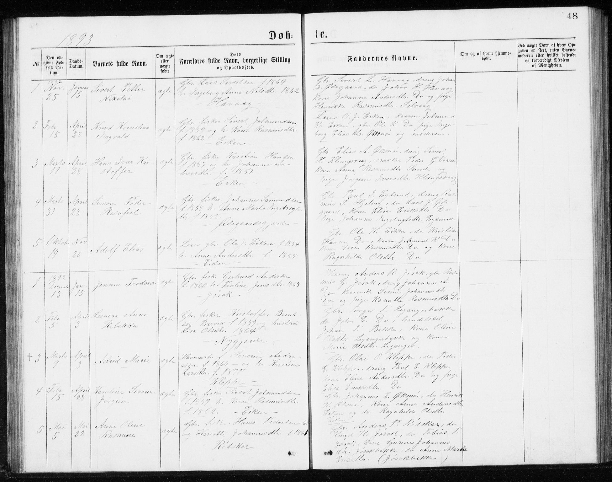 Ministerialprotokoller, klokkerbøker og fødselsregistre - Møre og Romsdal, SAT/A-1454/508/L0097: Parish register (copy) no. 508C01, 1873-1897, p. 48