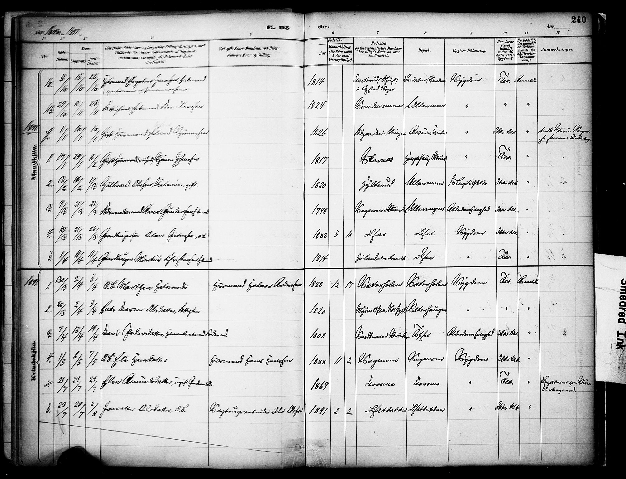 Sør-Odal prestekontor, AV/SAH-PREST-030/H/Ha/Haa/L0008: Parish register (official) no. 8, 1886-1922, p. 240