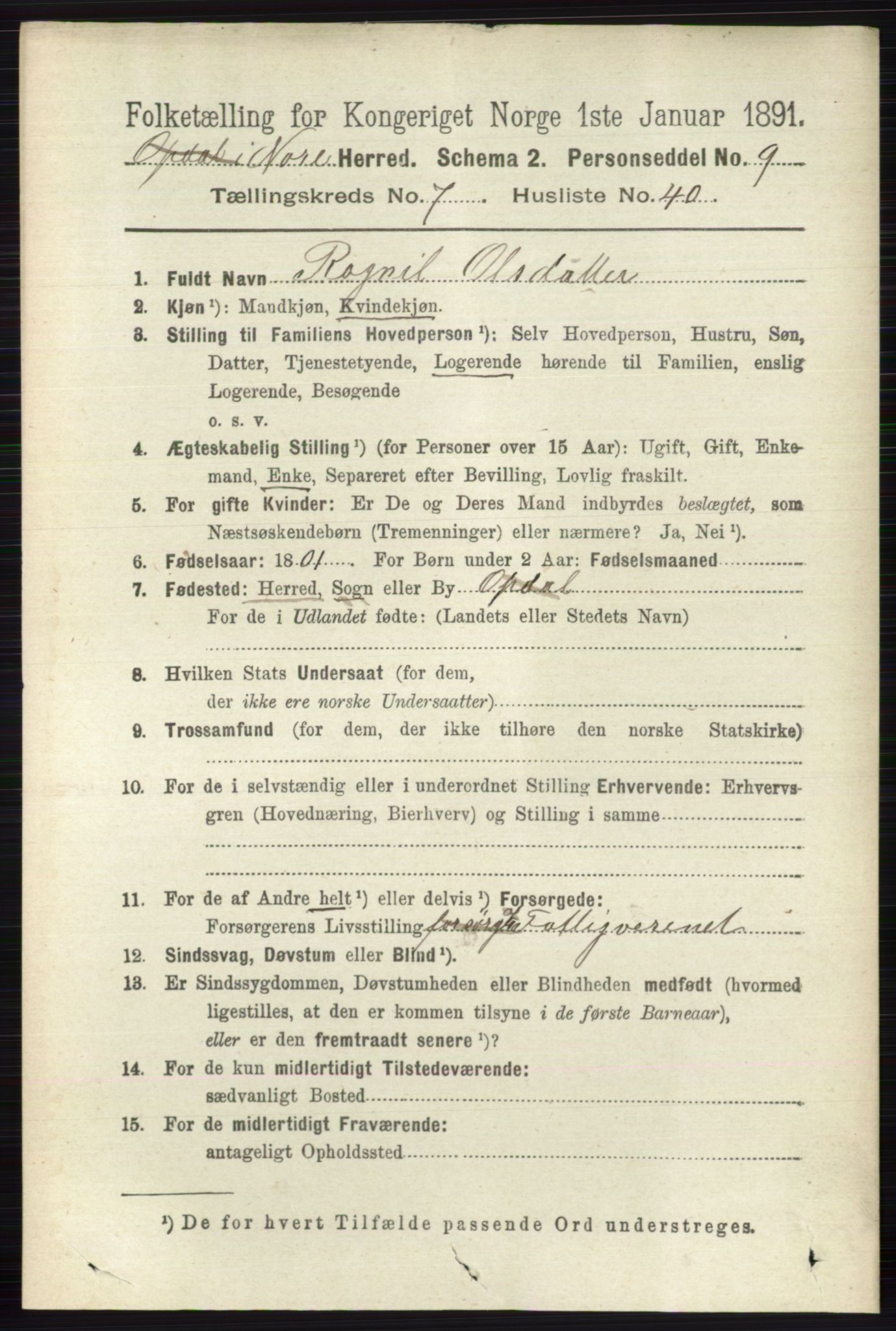 RA, 1891 census for 0633 Nore, 1891, p. 2785